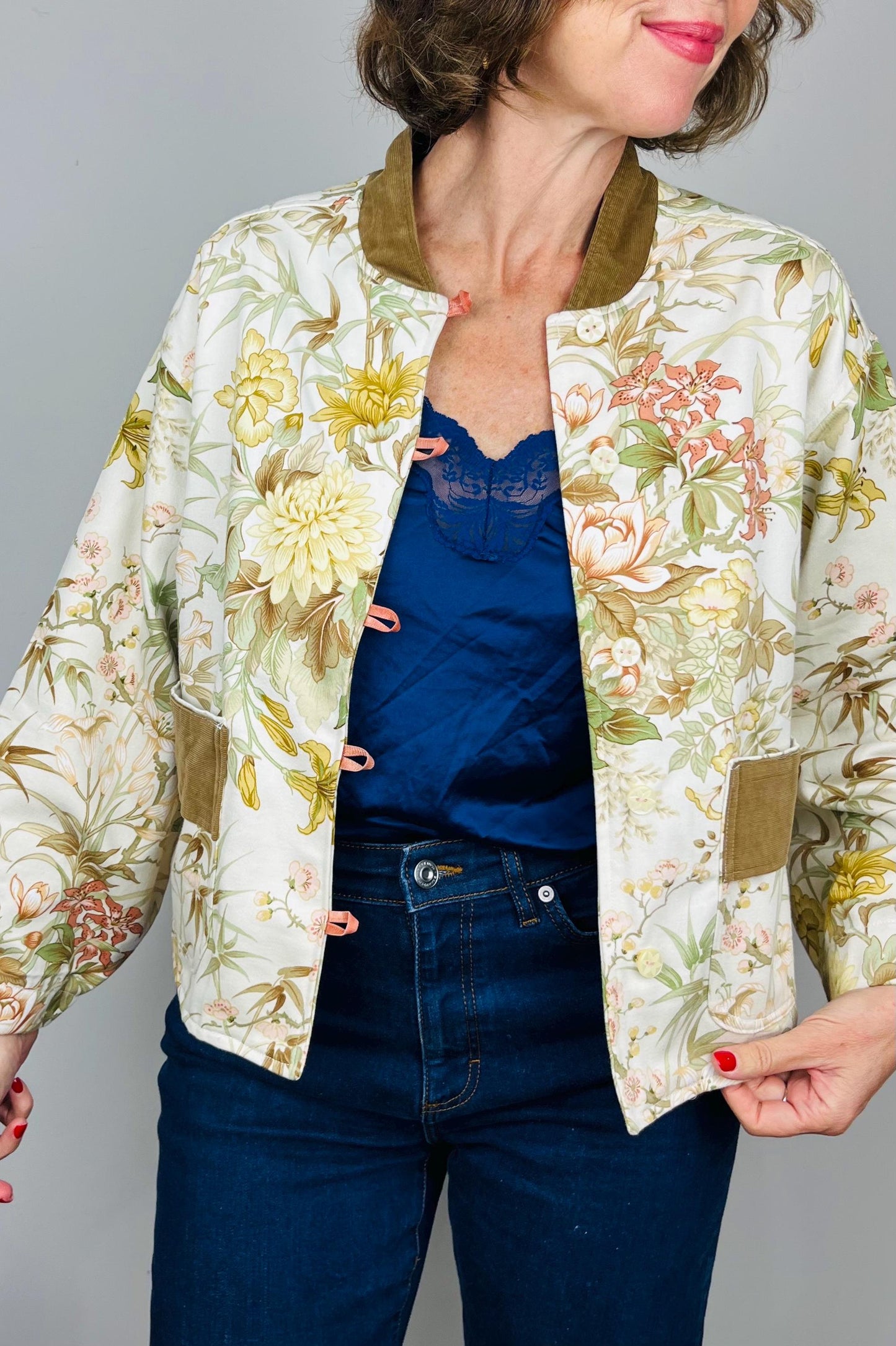 Handmade Womens Jacket | Vintage Fabric Redesigned Shacket | Upcycled Designer Rework | Unique 60’s Style | Flower Power Top