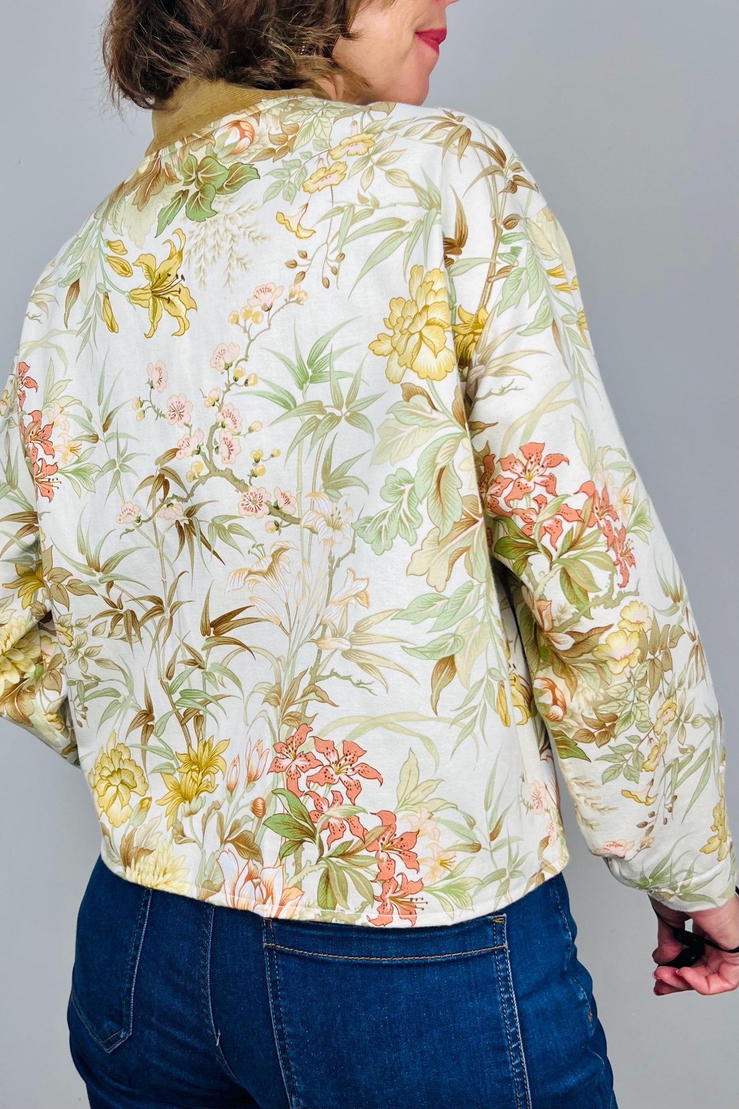 Handmade Womens Jacket | Vintage Fabric Redesigned Shacket | Upcycled Designer Rework | Unique 60’s Style | Flower Power Top