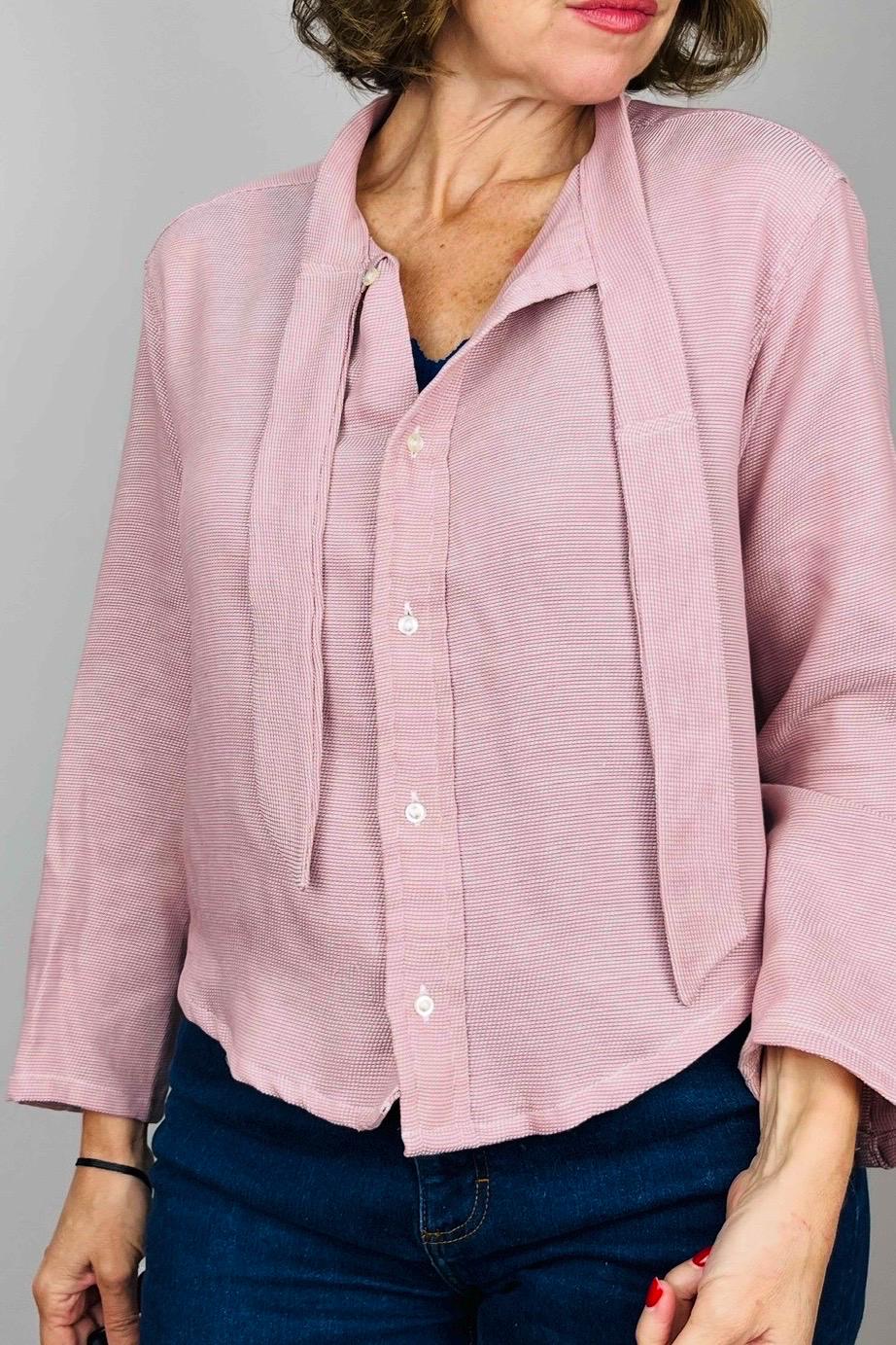 Handmade Reworked Pink Top: Vintage Lace Bow Blouse