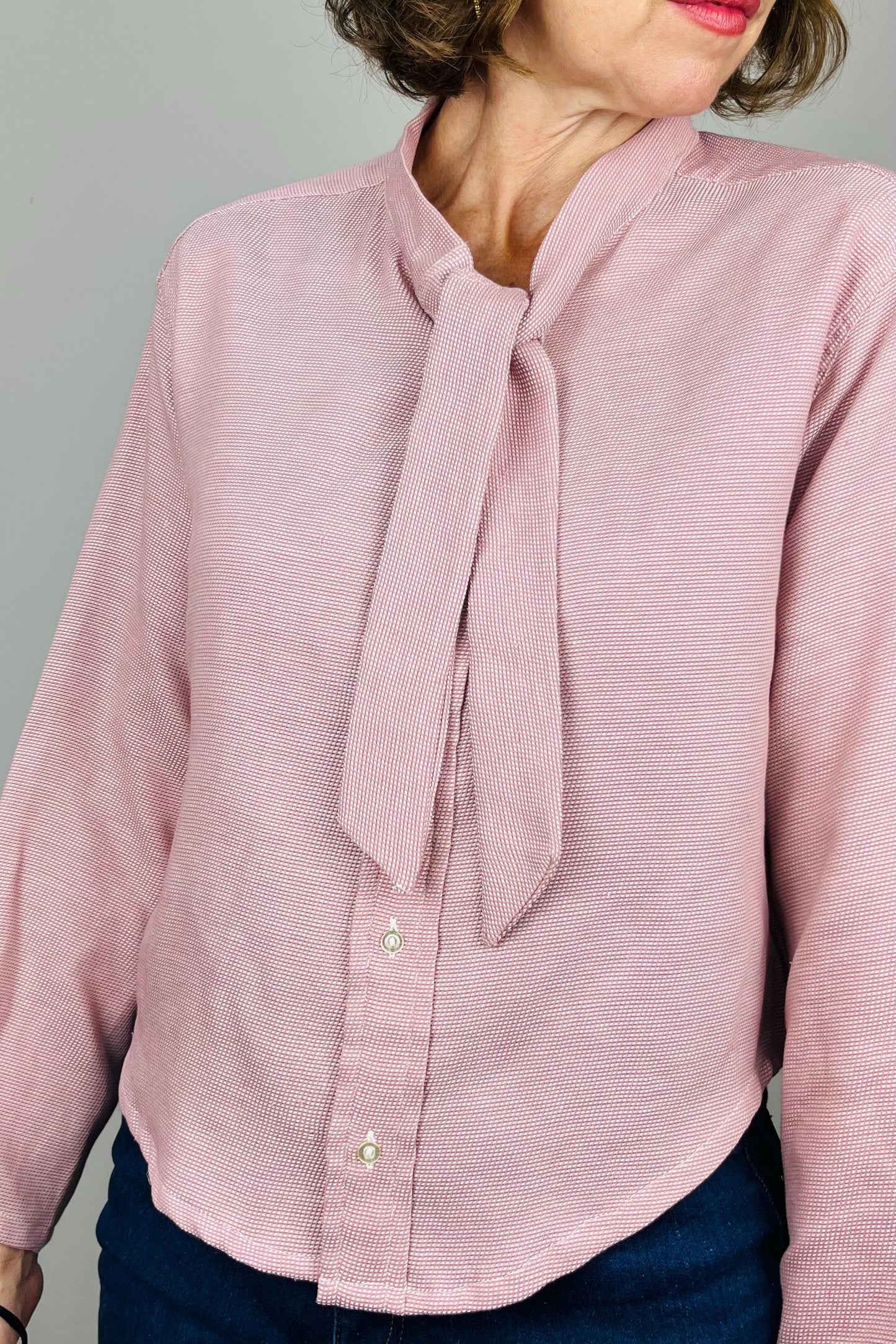 Handmade Reworked Pink Top: Vintage Lace Bow Blouse
