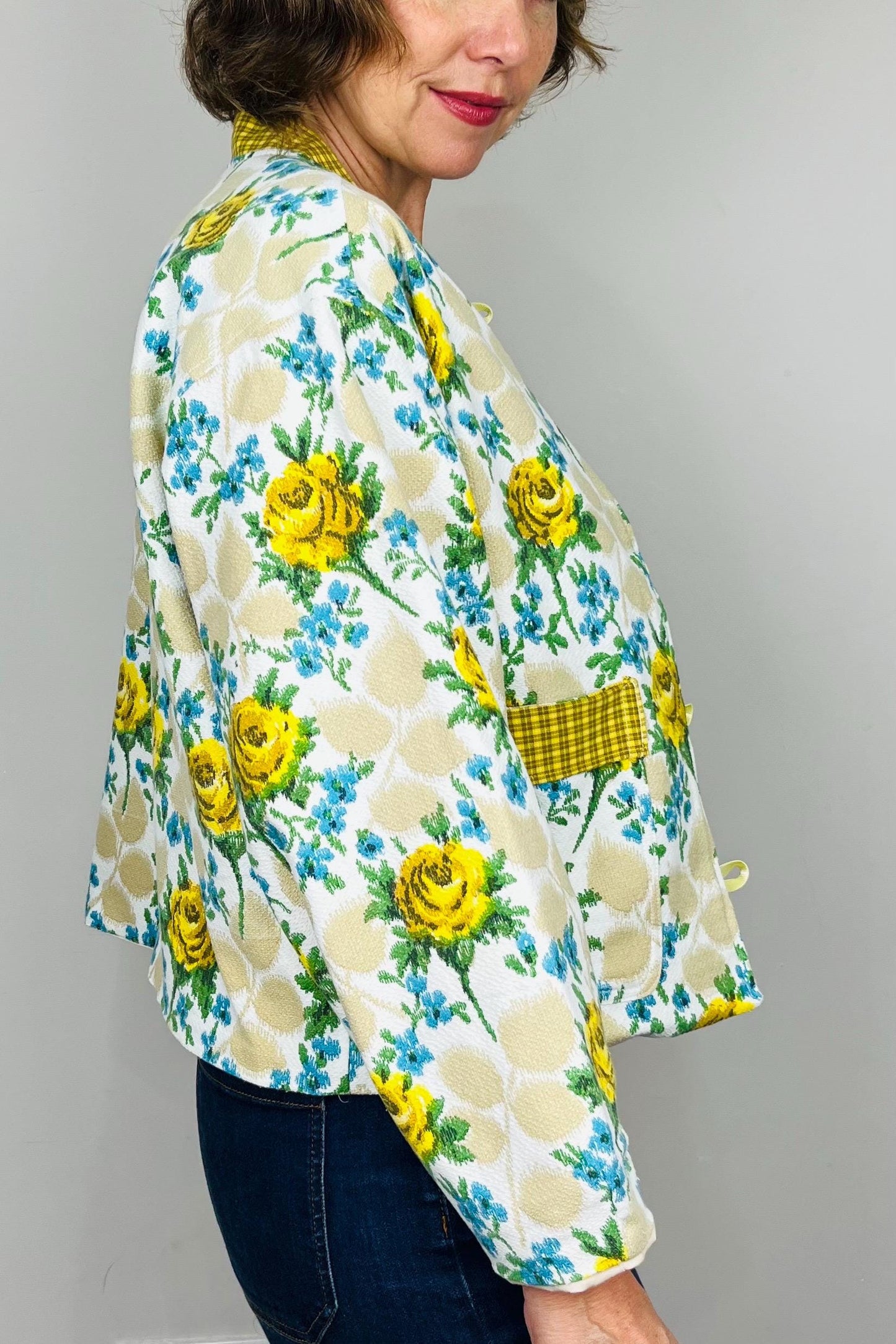 Handmade Womens Jacket | Vintage Fabric Redesigned Shacket | Upcycled Designer Rework | Unique 60’s Style | Flower Power Top
