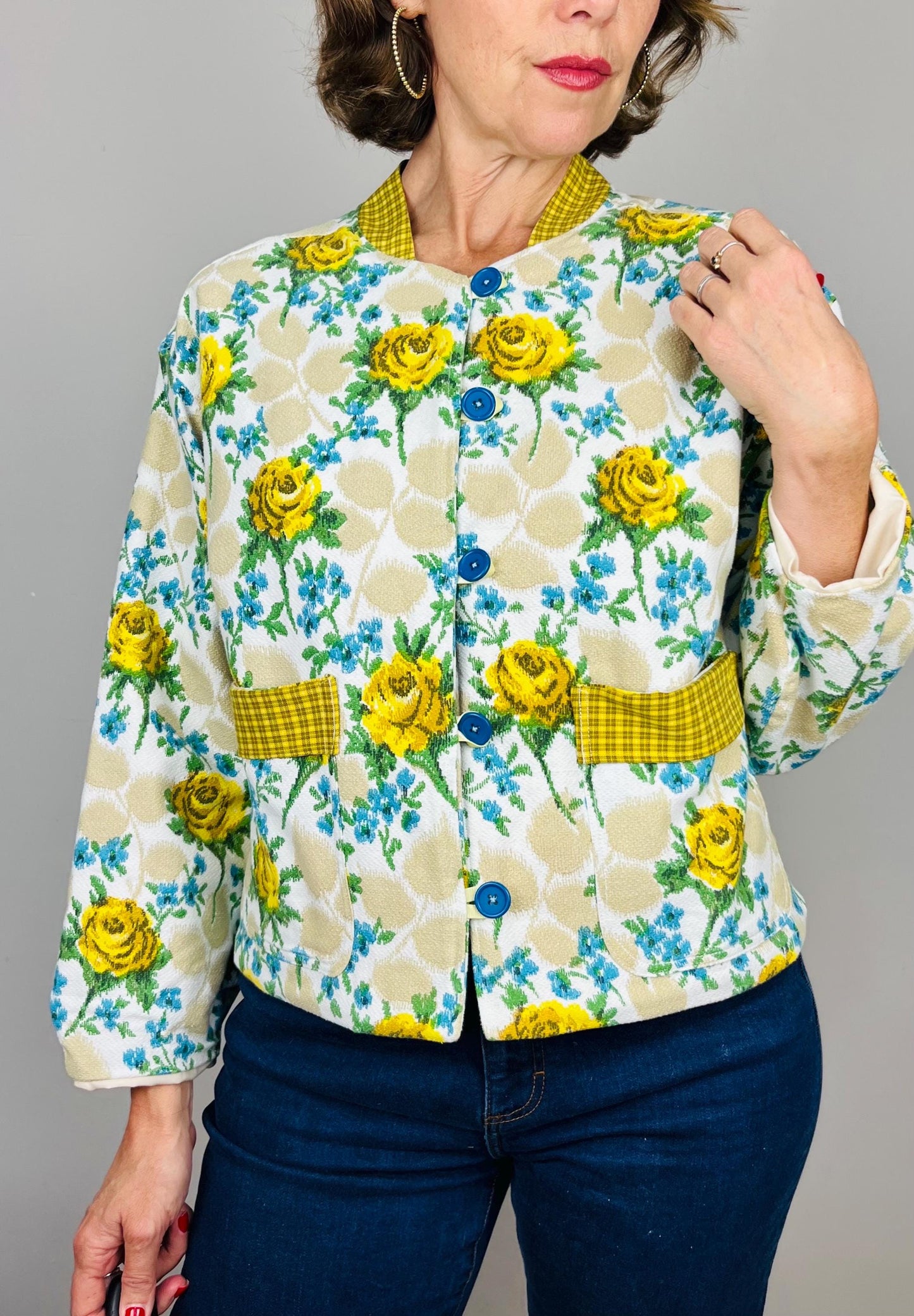 Handmade Womens Jacket | Vintage Fabric Redesigned Shacket | Upcycled Designer Rework | Unique 60’s Style | Flower Power Top