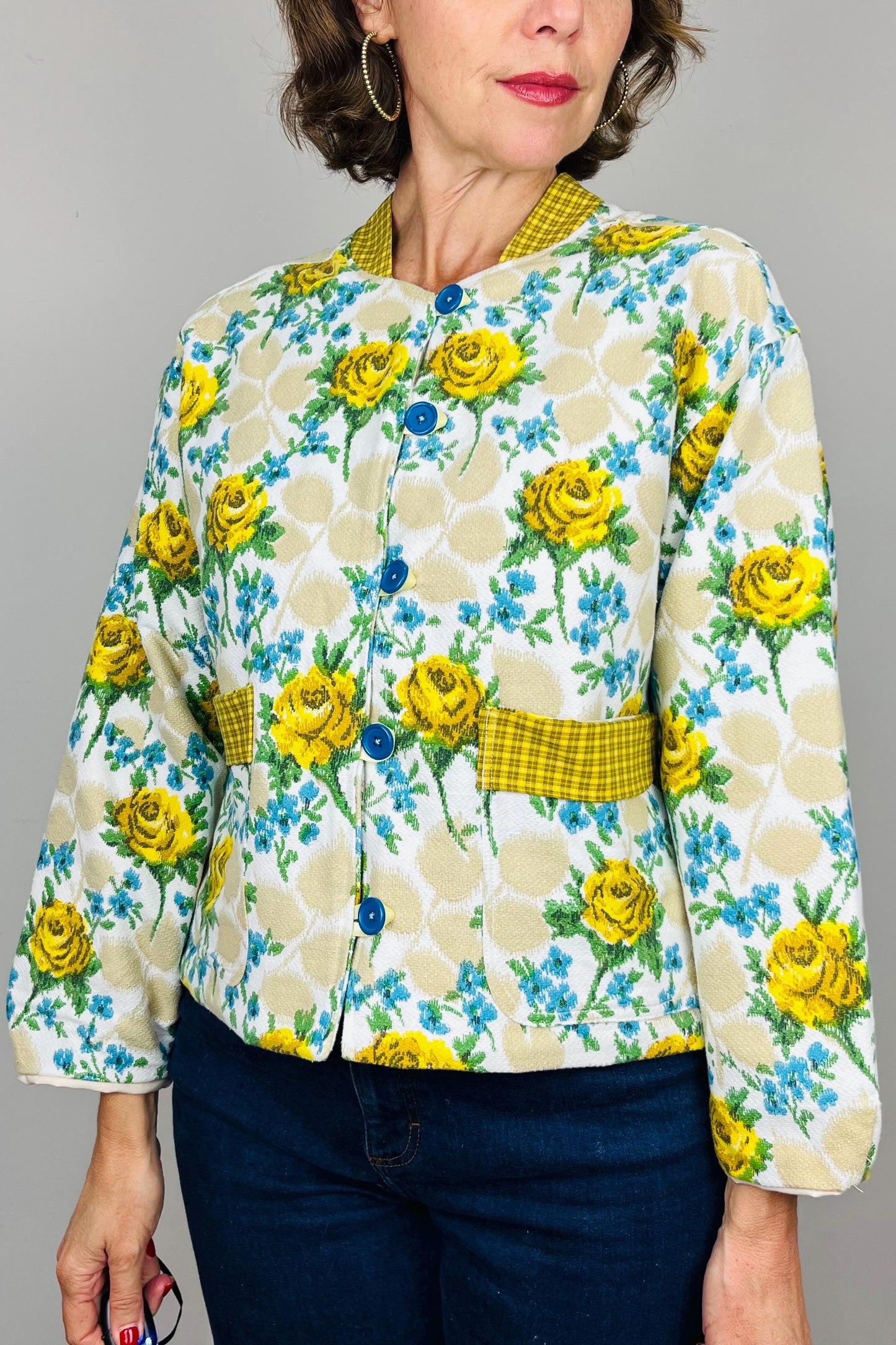 Handmade Womens Jacket | Vintage Fabric Redesigned Shacket | Upcycled Designer Rework | Unique 60’s Style | Flower Power Top