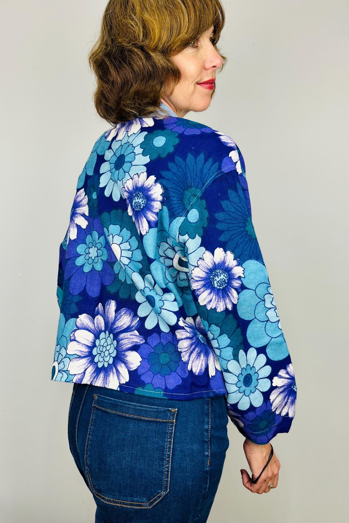 Handmade Womens Jacket | Vintage Fabric Redesigned Shacket | Upcycled Designer Rework | Unique 60’s Style | Flower Power Top