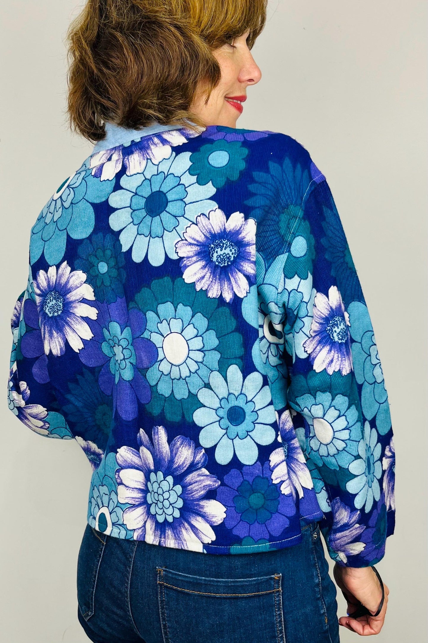Handmade Womens Jacket | Vintage Fabric Redesigned Shacket | Upcycled Designer Rework | Unique 60’s Style | Flower Power Top