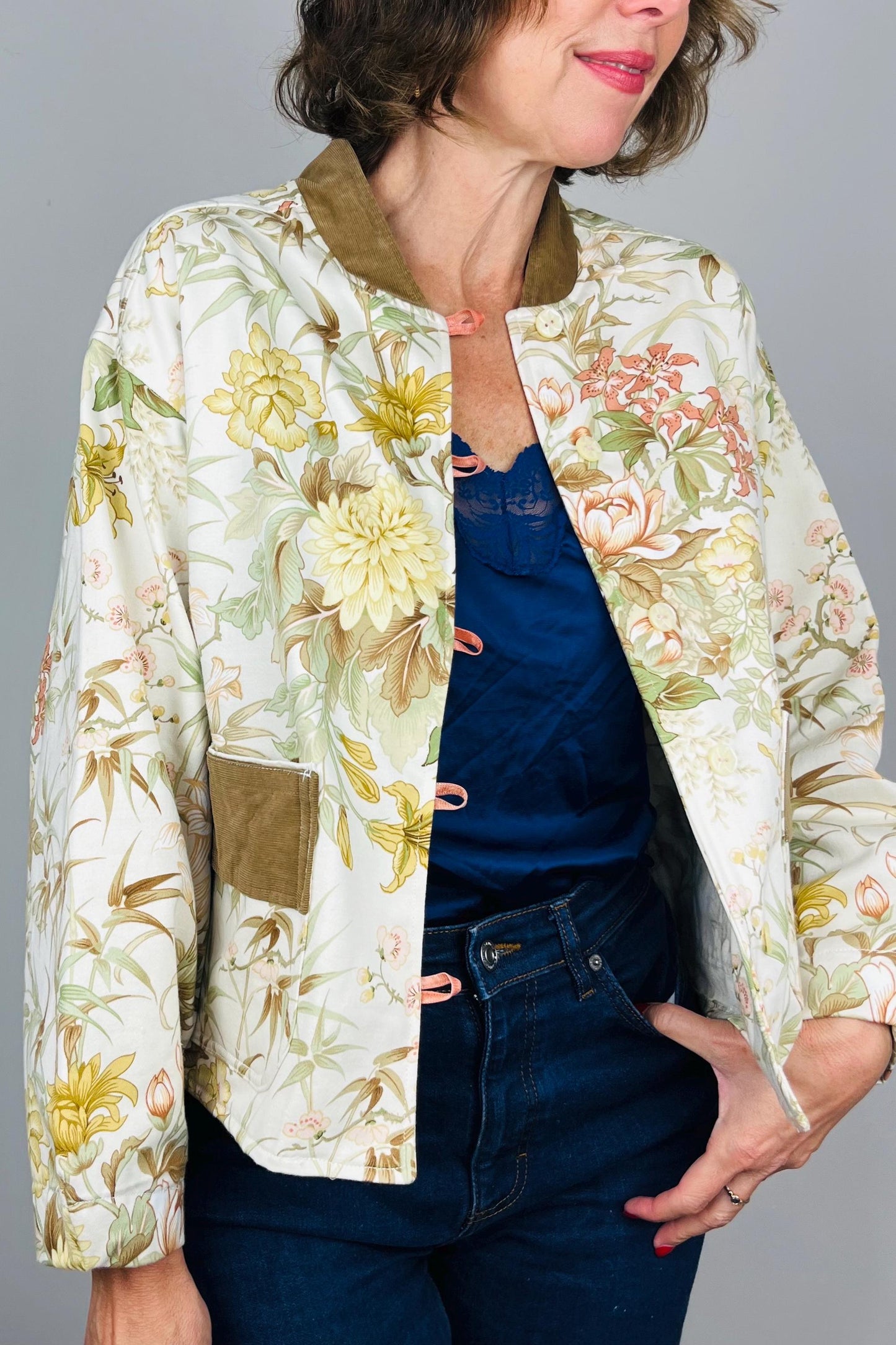 Handmade Womens Jacket | Vintage Fabric Redesigned Shacket | Upcycled Designer Rework | Unique 60’s Style | Flower Power Top