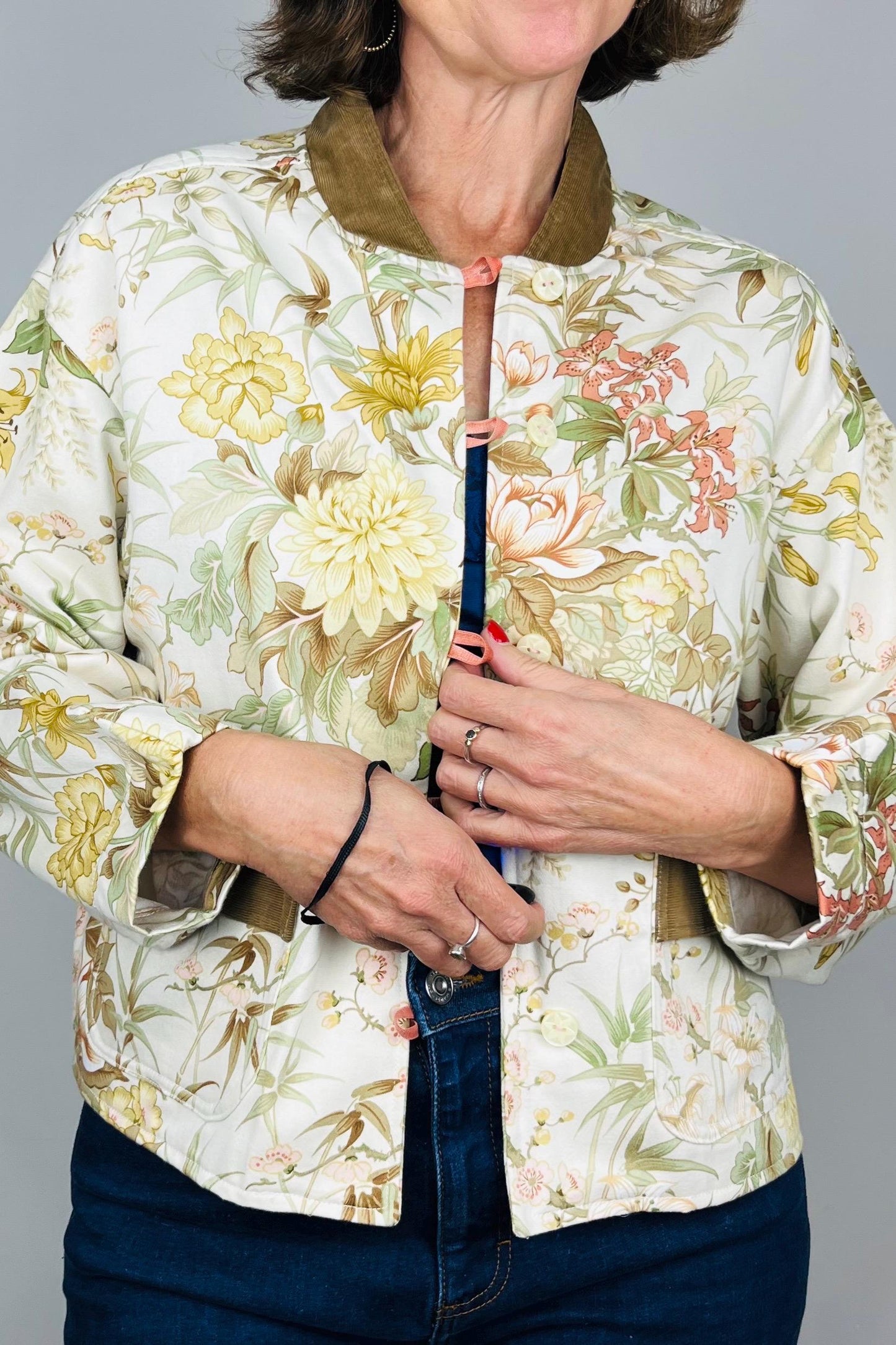 Handmade Womens Jacket | Vintage Fabric Redesigned Shacket | Upcycled Designer Rework | Unique 60’s Style | Flower Power Top