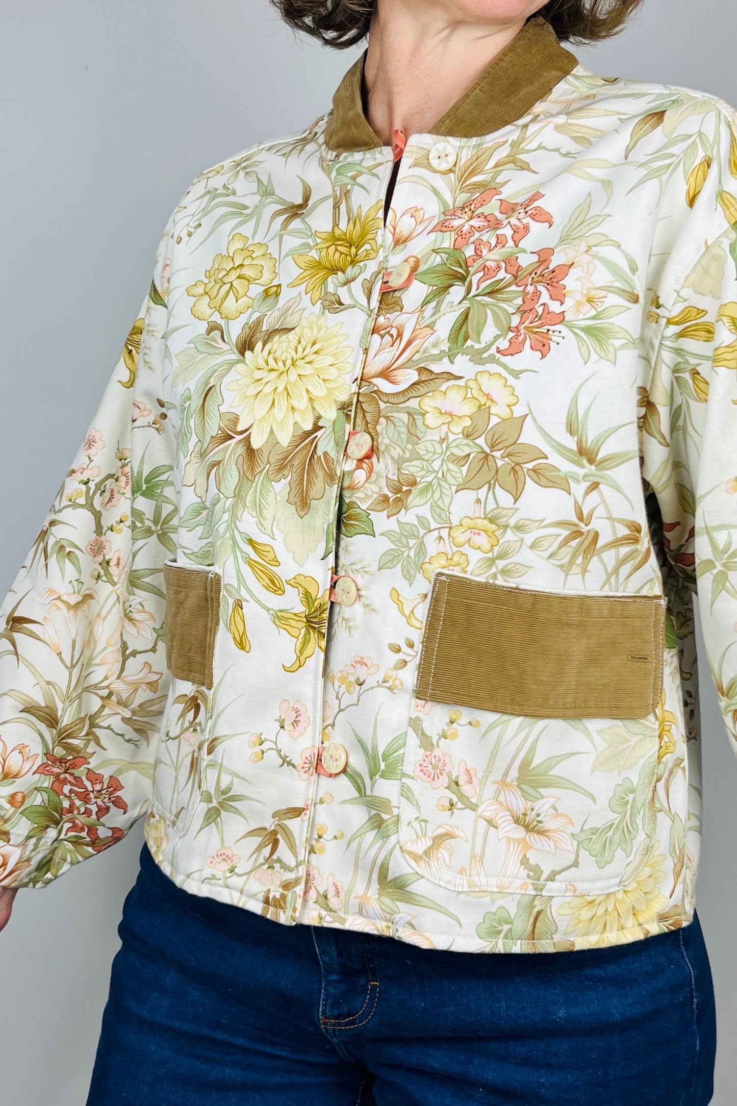 Handmade Womens Jacket | Vintage Fabric Redesigned Shacket | Upcycled Designer Rework | Unique 60’s Style | Flower Power Top