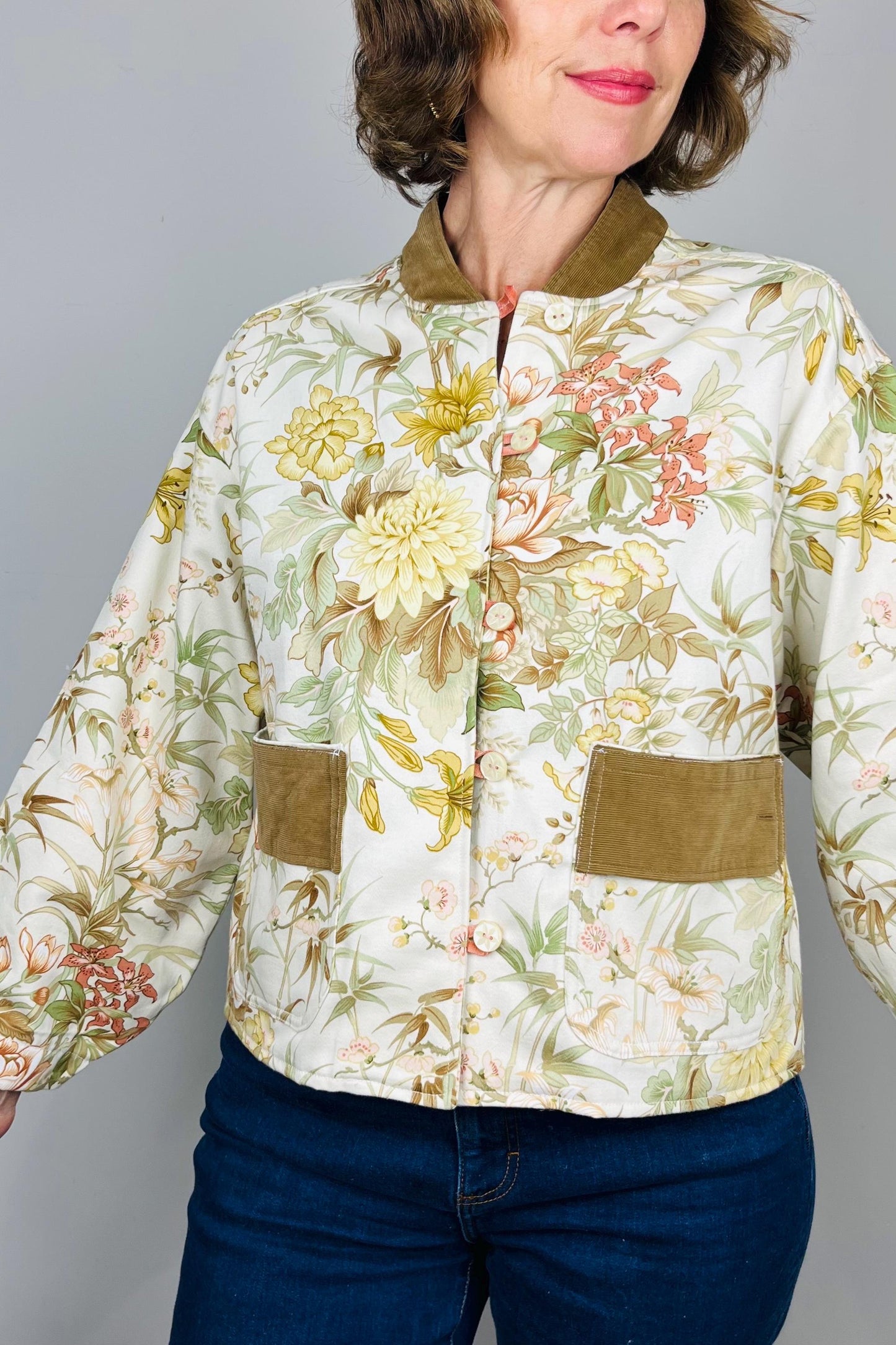 Handmade Womens Jacket | Vintage Fabric Redesigned Shacket | Upcycled Designer Rework | Unique 60’s Style | Flower Power Top