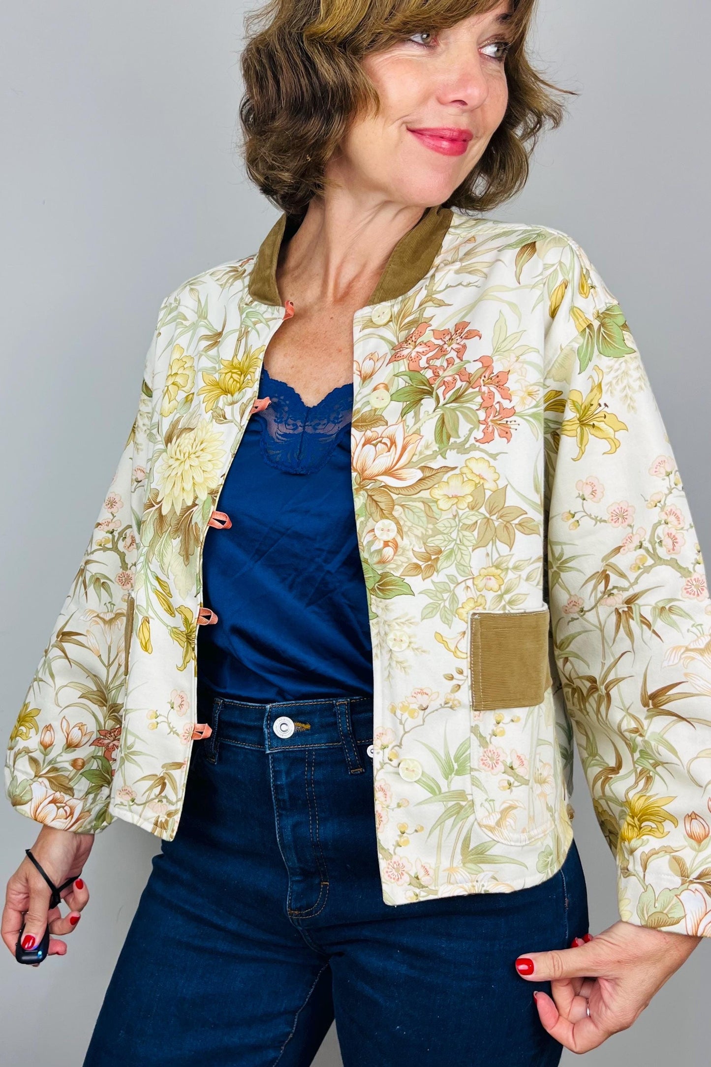 Handmade Womens Jacket | Vintage Fabric Redesigned Shacket | Upcycled Designer Rework | Unique 60’s Style | Flower Power Top