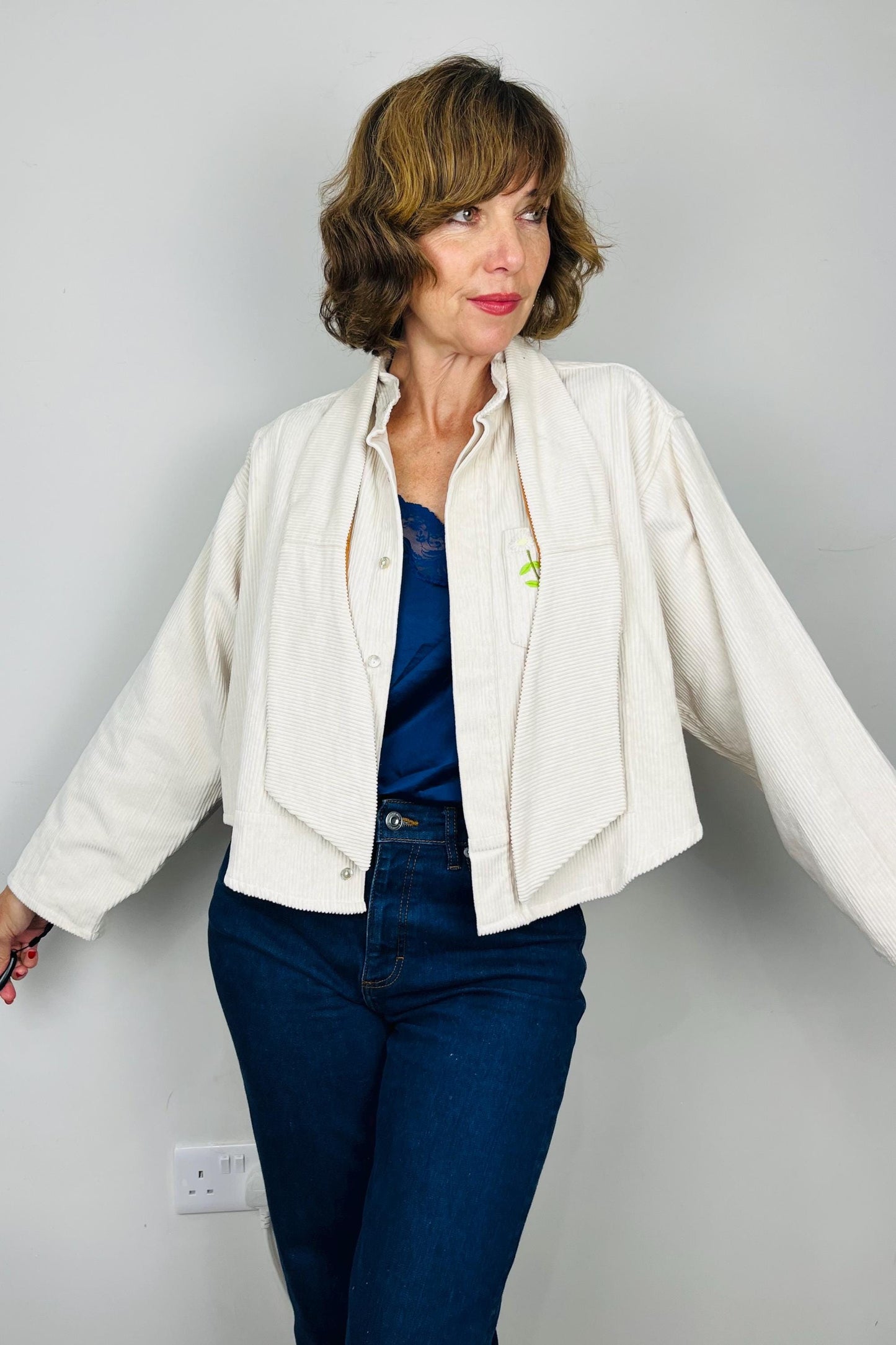 Handmade Womens Jacket | Vintage Fabric Redesigned Shacket | Upcycled Designer Rework | Corduroy Shirt | Cream