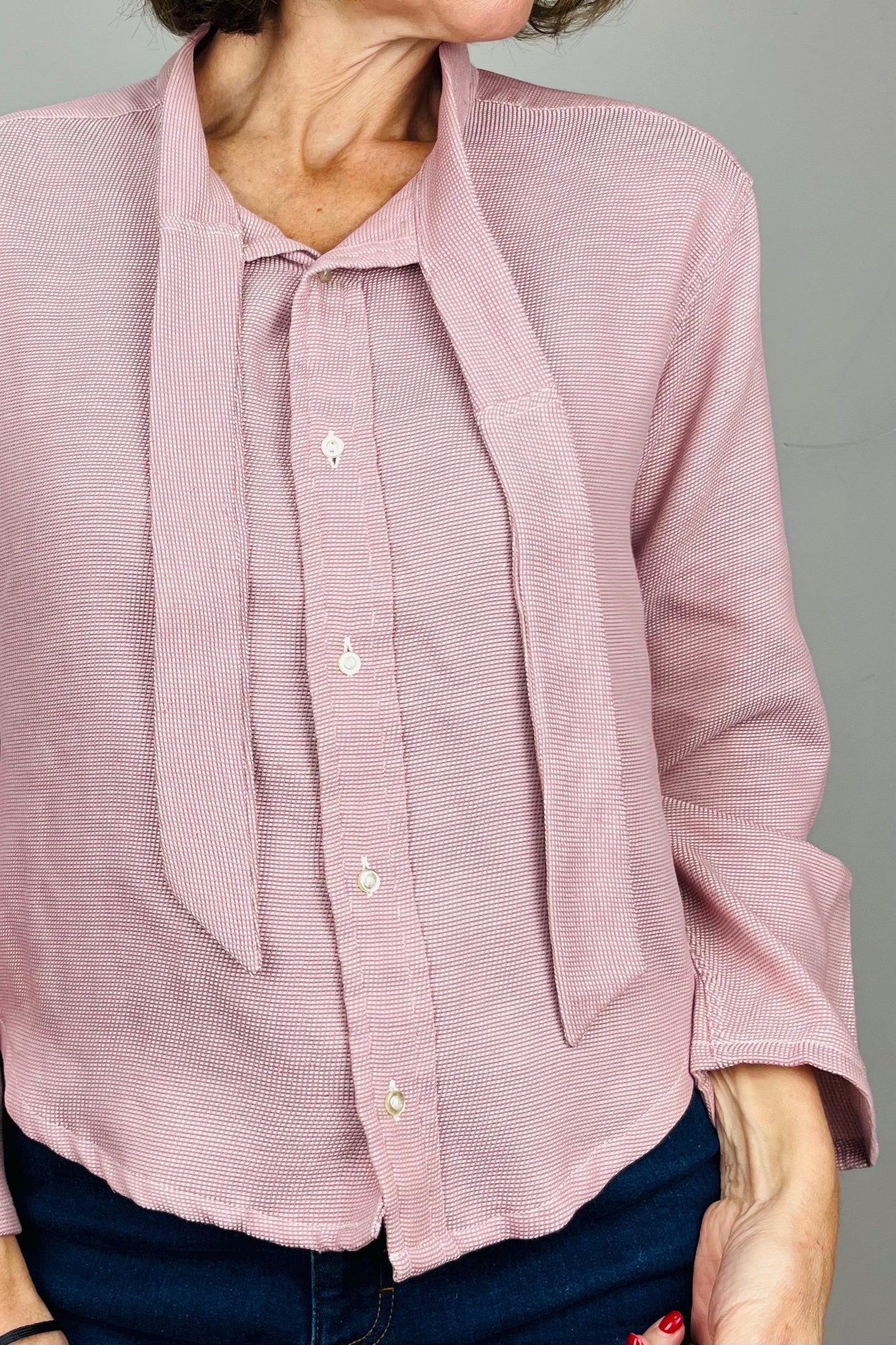 Handmade Reworked Pink Top: Vintage Lace Bow Blouse