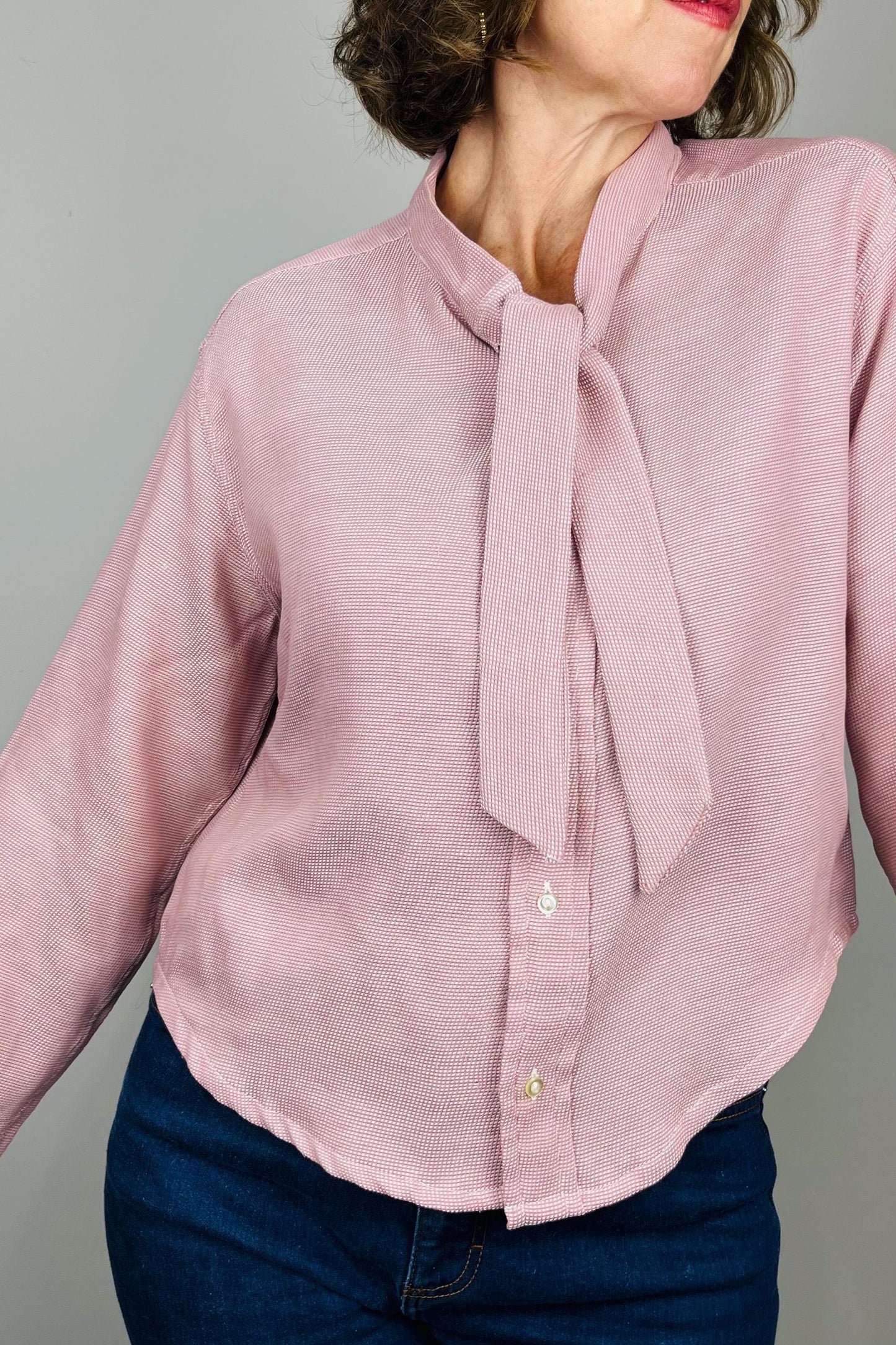 Handmade Reworked Pink Top: Vintage Lace Bow Blouse