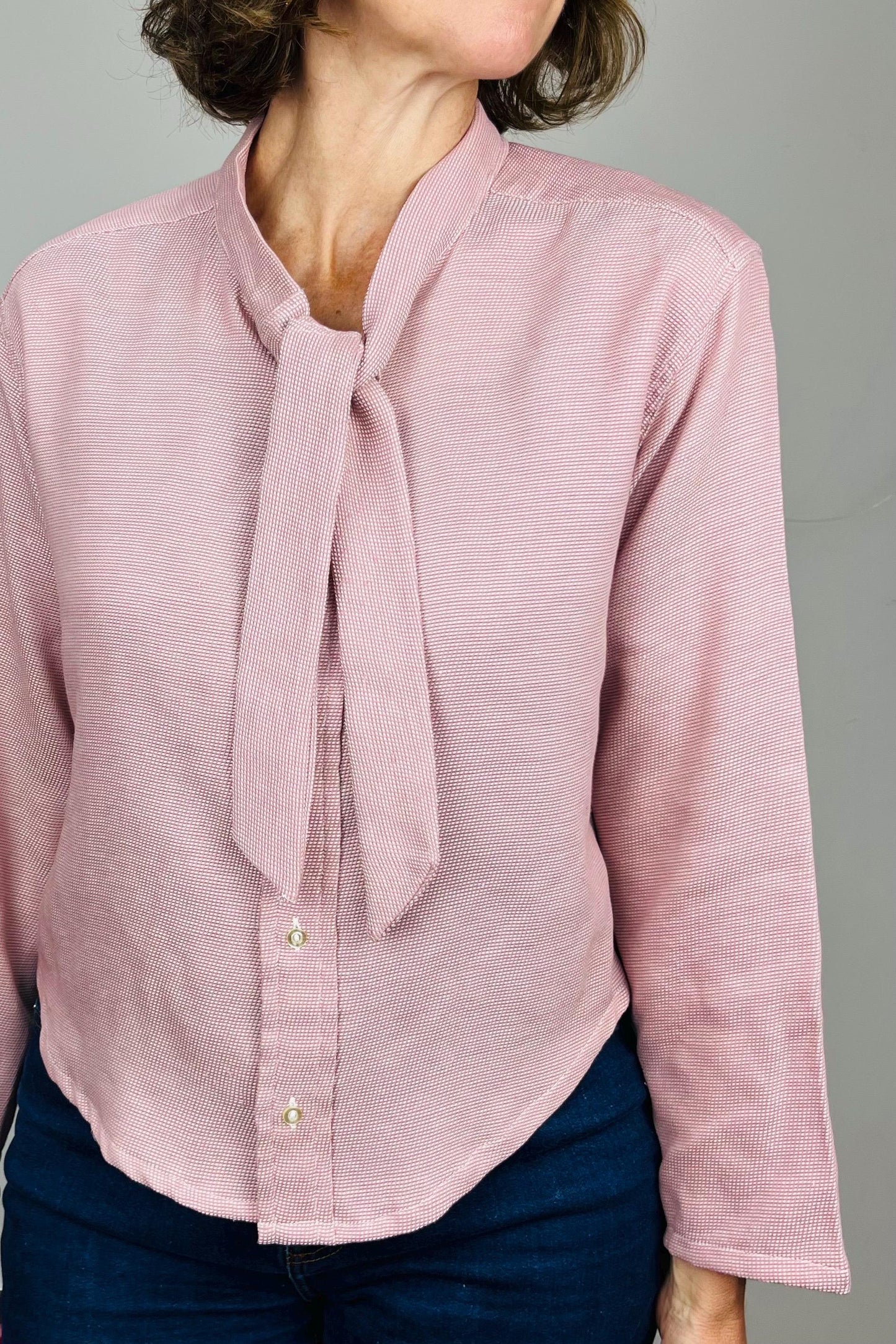 Handmade Reworked Pink Top: Vintage Lace Bow Blouse