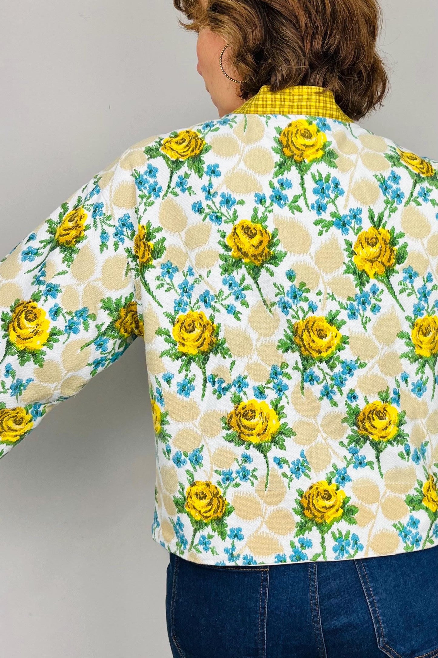 Handmade Womens Jacket | Vintage Fabric Redesigned Shacket | Upcycled Designer Rework | Unique 60’s Style | Flower Power Top
