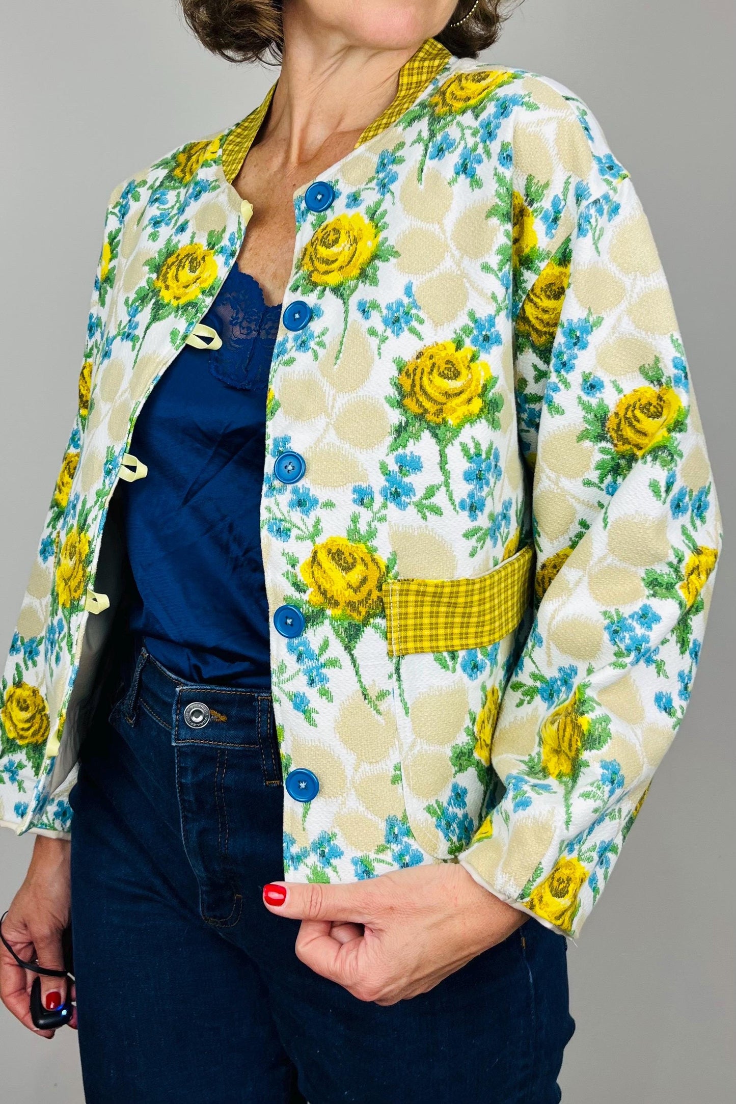 Handmade Womens Jacket | Vintage Fabric Redesigned Shacket | Upcycled Designer Rework | Unique 60’s Style | Flower Power Top