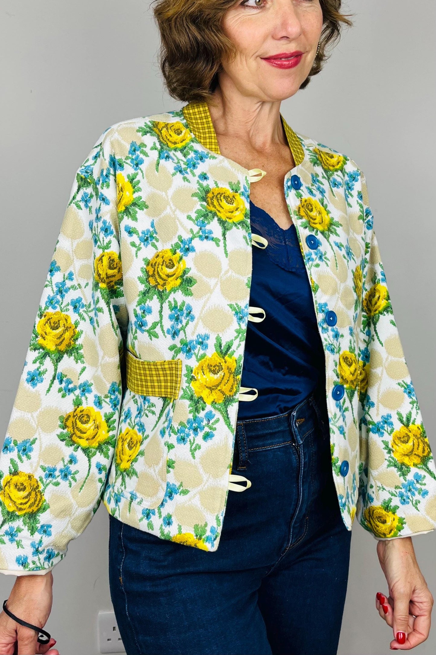 Handmade Womens Jacket | Vintage Fabric Redesigned Shacket | Upcycled Designer Rework | Unique 60’s Style | Flower Power Top