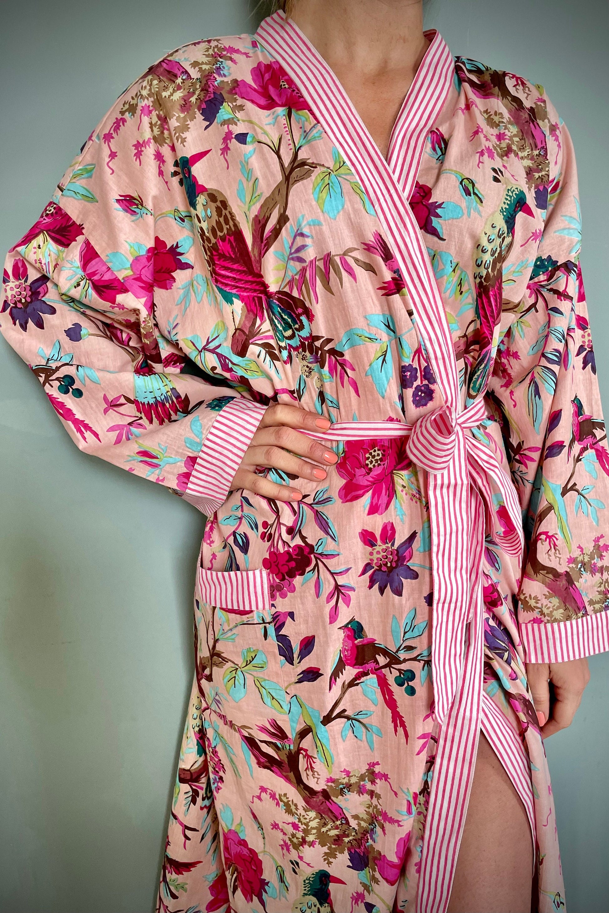 Kimono Robe, Dressing Gown Women, Brides Robe, Womens Dressing Gown, Cotton Dressing Gown, Plus Kimono, Pink Kimono Robe, Plus Size Robe