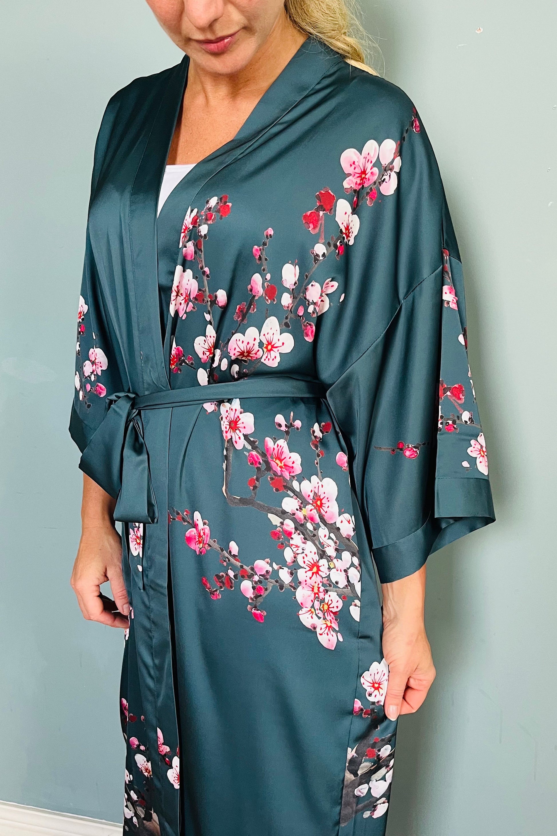 Kimono Robe, Japanese Dressing Gown, Luxury Satin Robe, Bridesmaid Robe, Womens Dressing Gown, Dressing Gown, Summer Robe, Pink Orchid