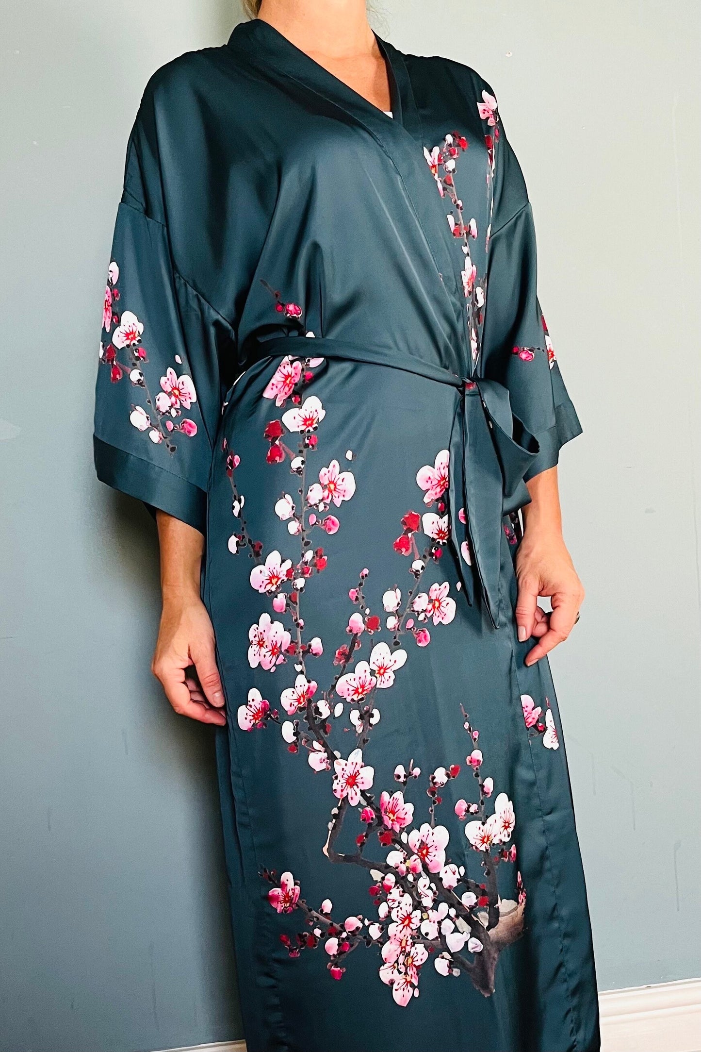Kimono Robe, Japanese Dressing Gown, Luxury Satin Robe, Bridesmaid Robe, Womens Dressing Gown, Dressing Gown, Summer Robe, Pink Orchid