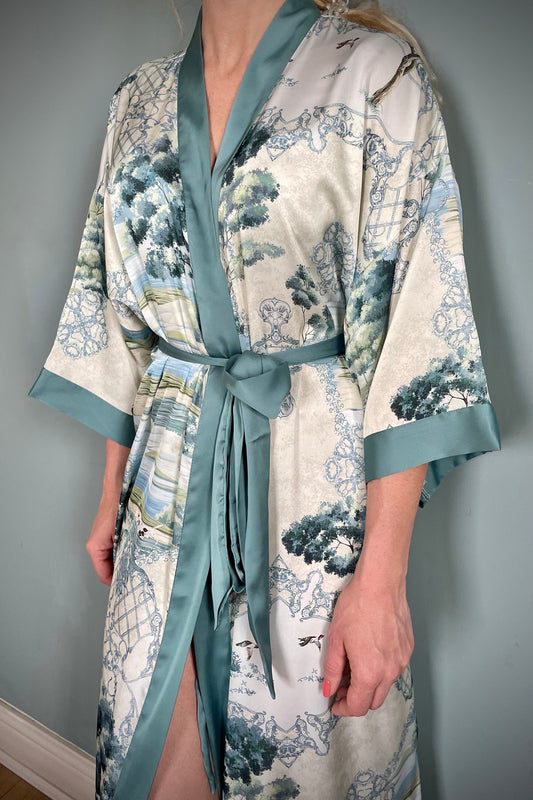 Kimono Robe, Dressing Gown, Luxury Wedding Robe, Bridesmaid Robe, Womens Dressing Gown, Dressing Gown, Summer Robe, Green English Garden