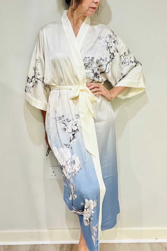 Kimono Robe, Japanese Dressing Gown, Luxury Satin Robe, Bridesmaid Robe, Womens Dressing Gown, Dressing Gown, Summer Robe, Plus Kimono, Blue