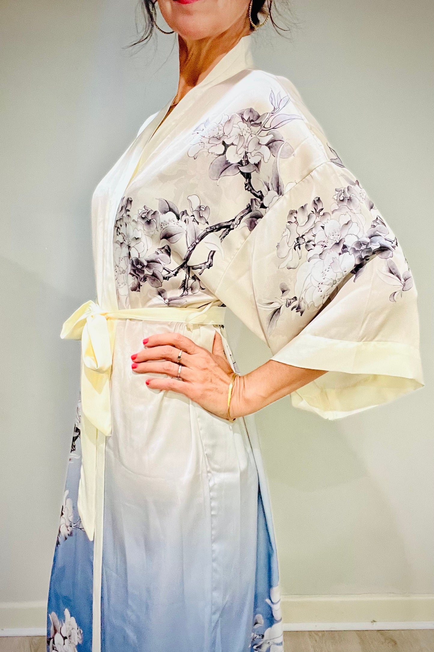 Kimono Robe, Japanese Dressing Gown, Luxury Satin Robe, Bridesmaid Robe, Womens Dressing Gown, Dressing Gown, Summer Robe, Plus Kimono, Blue