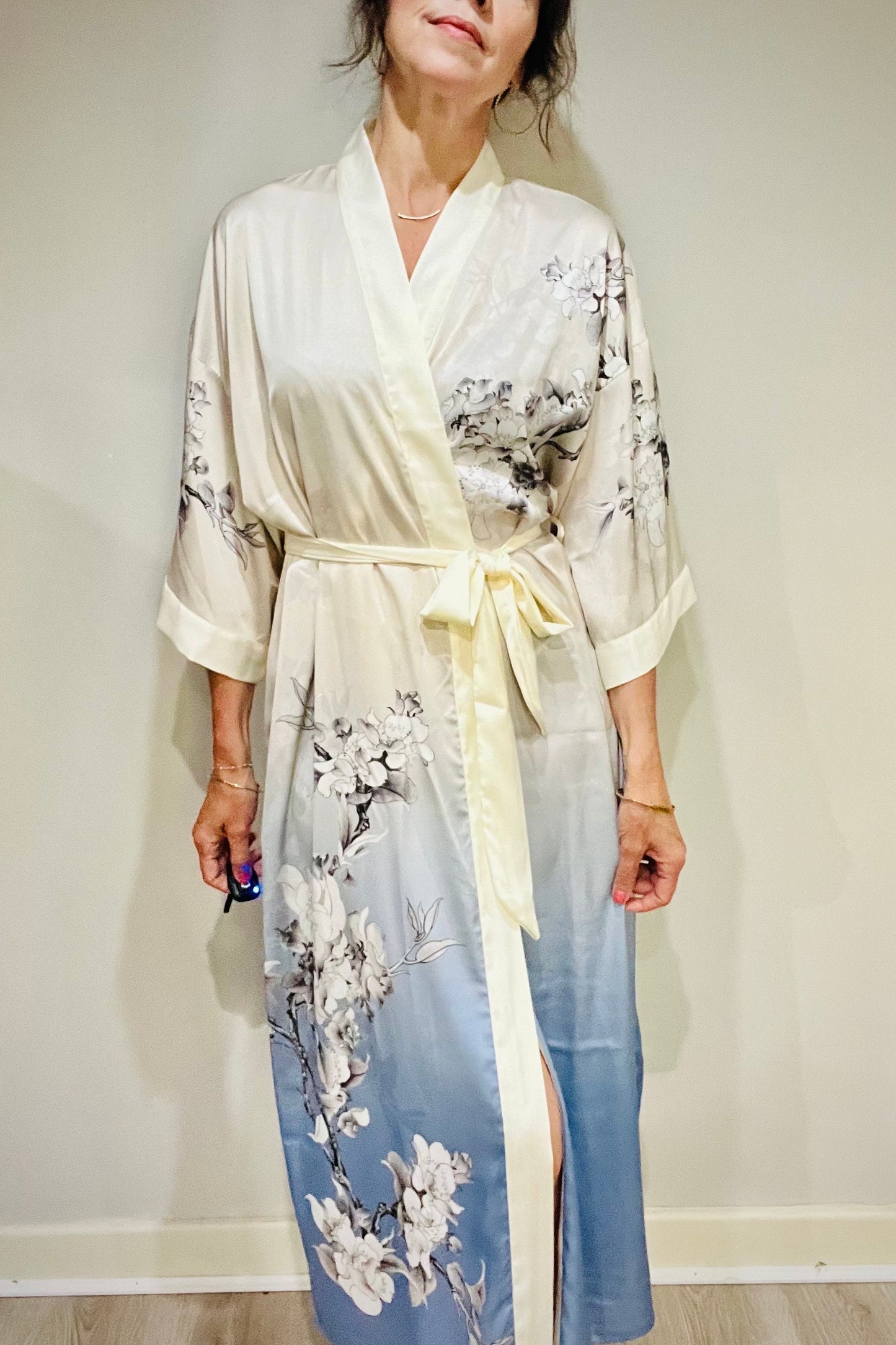 Kimono Robe, Japanese Dressing Gown, Luxury Satin Robe, Bridesmaid Robe, Womens Dressing Gown, Dressing Gown, Summer Robe, Plus Kimono, Blue