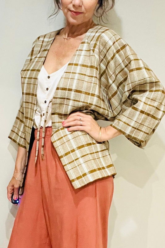 Kimono Jacket, Vintage Kimono Robe, Women’s Kimono jacket, Plaid Hoari Jacket, kimono Top, Japanese Coat, Oriental Robe, Vintage Jacket