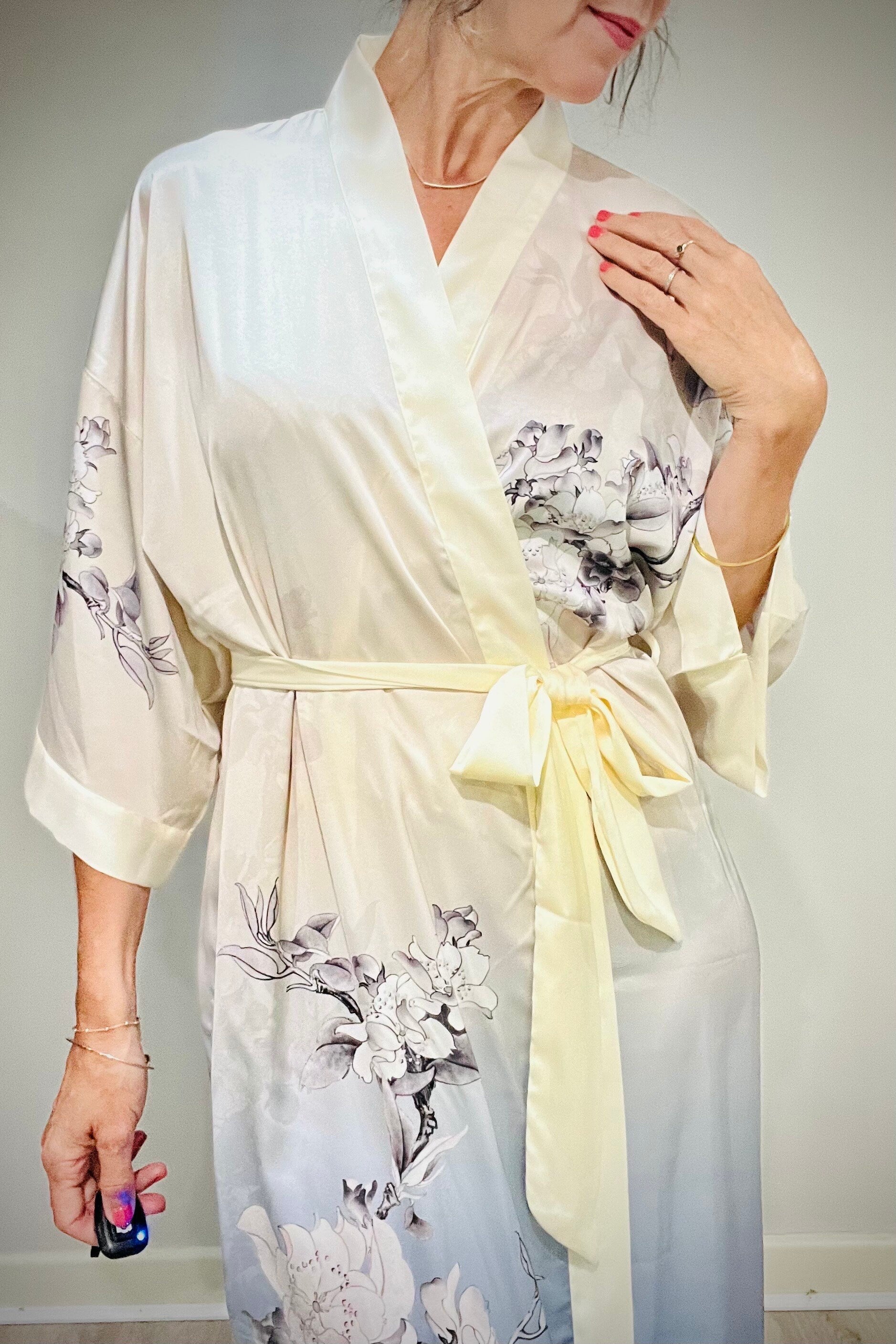 Kimono Robe, Japanese Dressing Gown, Luxury Satin Robe, Bridesmaid Robe, Womens Dressing Gown, Dressing Gown, Summer Robe, Plus Kimono, Blue
