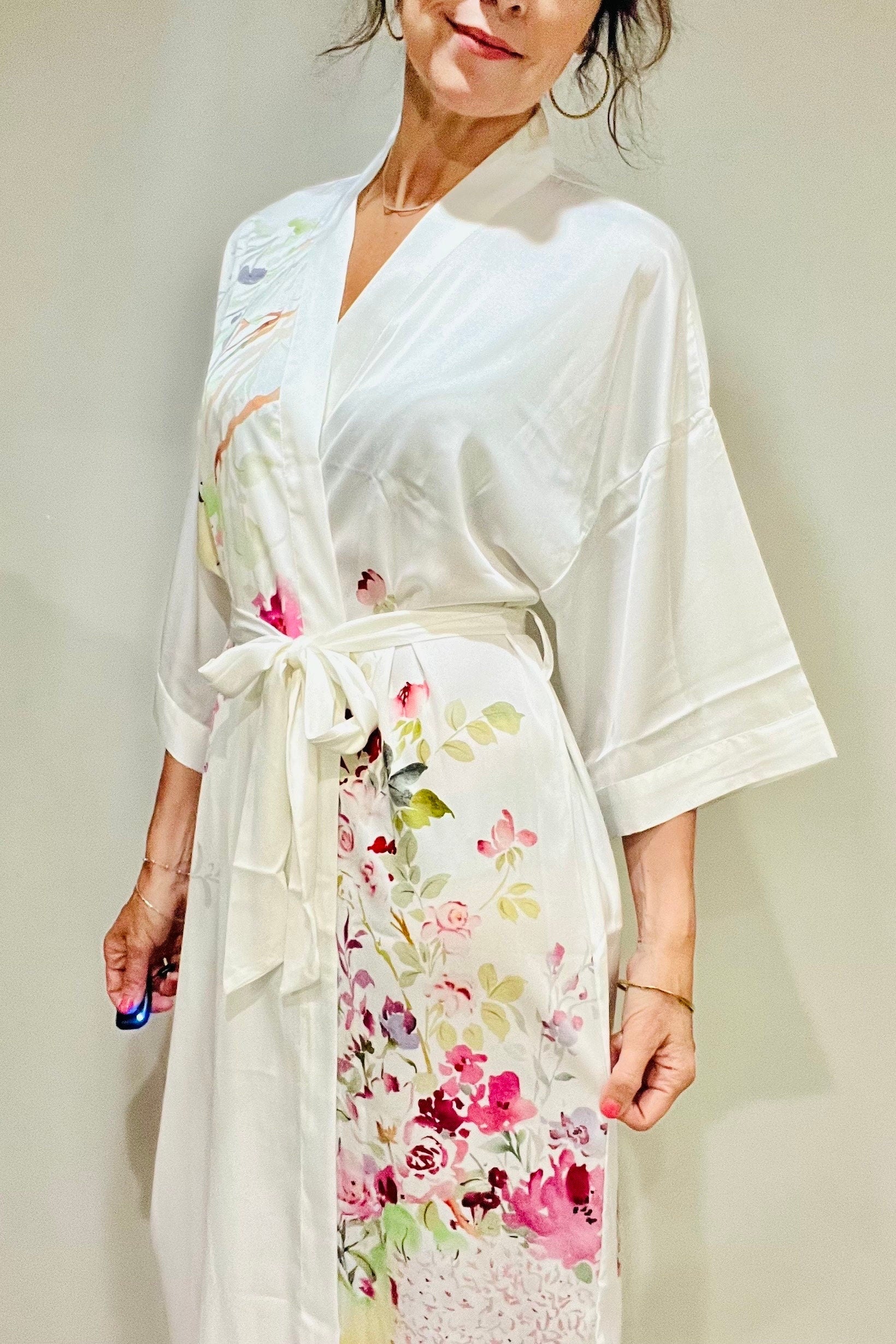 Kimono Robe, Japanese Dressing Gown, Luxury Satin Robe, Bridesmaid Robe, Womens Dressing Gown, Dressing Gown, Summer Robe, Plus Kimono,