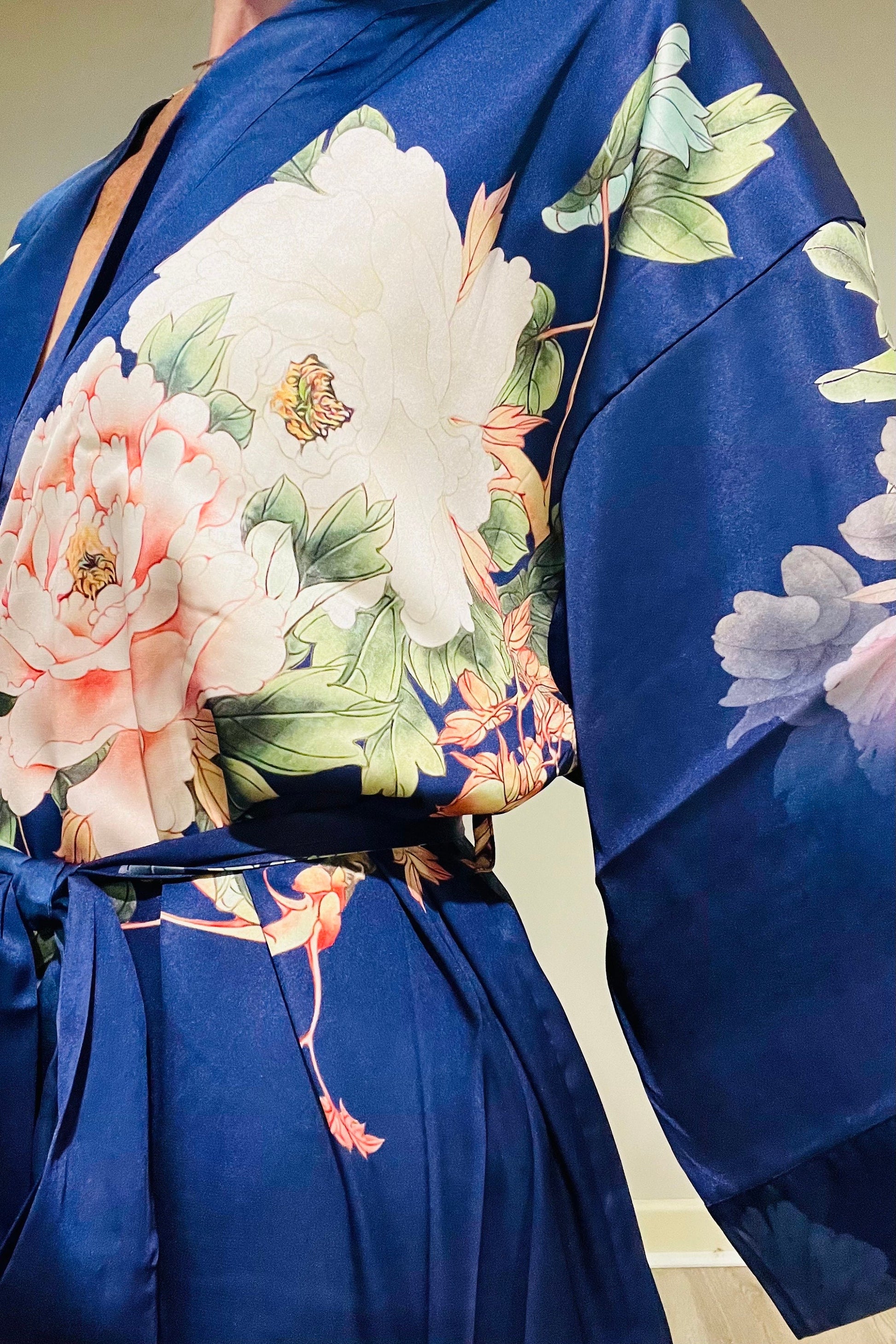 Kimono Robe, Japanese Dressing Gown, Luxury Satin Robe, Bridesmaid Robe, Womens Dressing Gown, Dressing Gown, Summer Robe, Plus Kimono, Blue