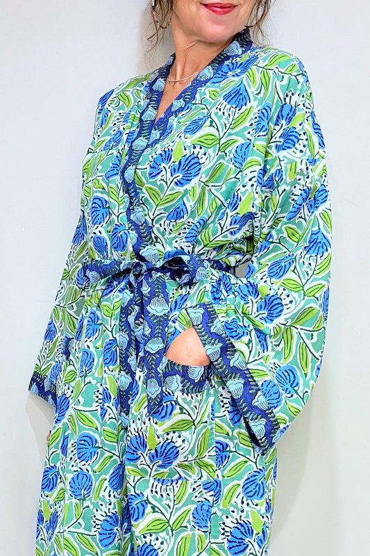 Kimono Robe, Dressing Gown Women, Brides Robe, Womens Dressing Gown, Cotton Dressing Gown, Summer Robe, Green Kimono Robe, Beach Cover Up