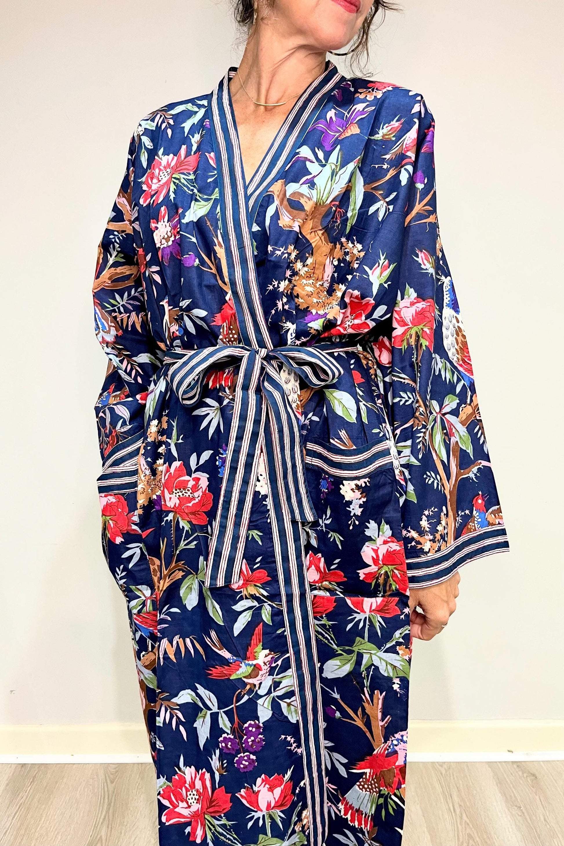 Kimono Robe, Dressing Gown Women, Brides Robe, Womens Dressing Gown, Cotton Dressing Gown, Plus Kimono, Blue Kimono Robe, Plus Size Robe