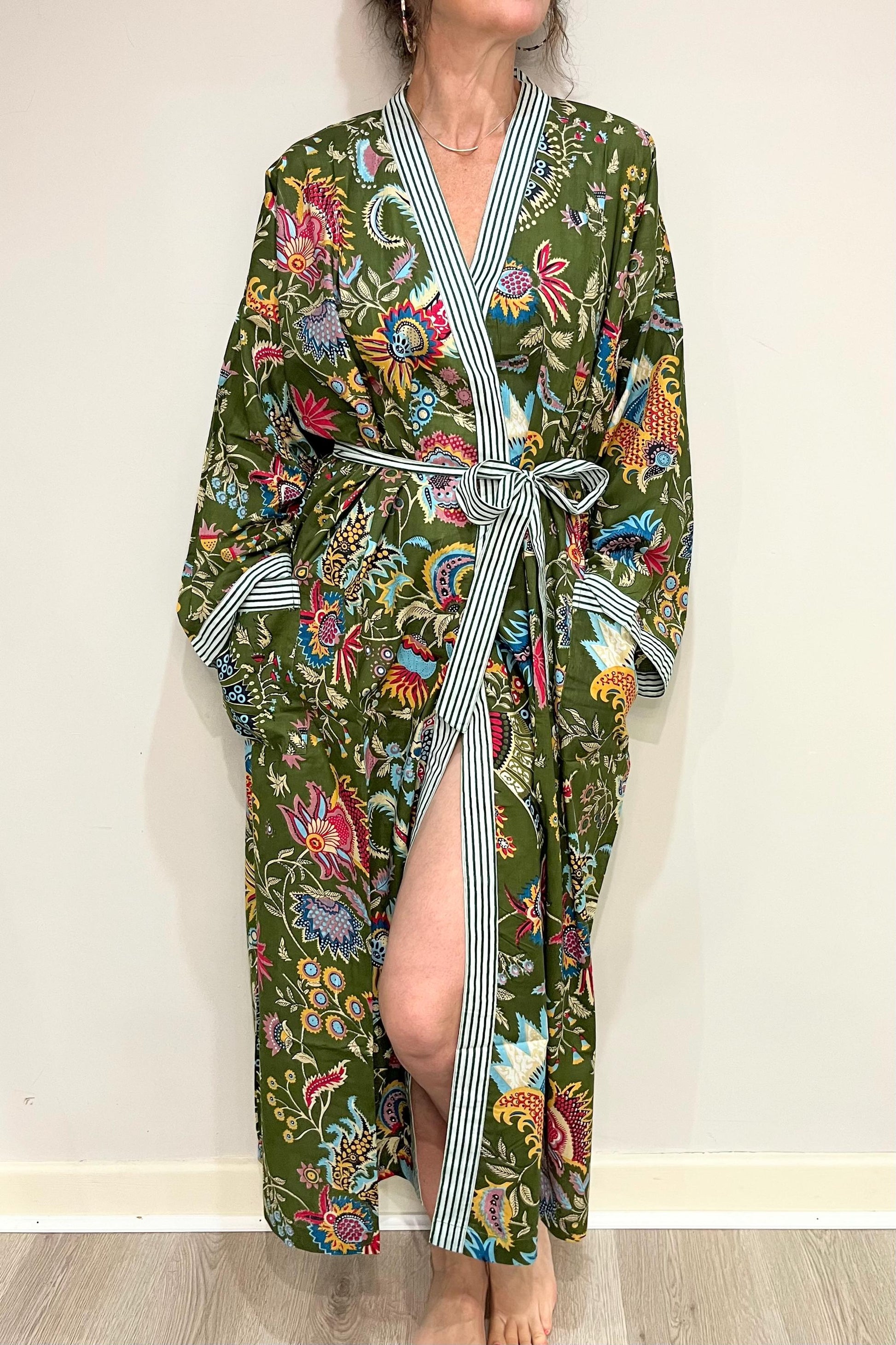 Kimono Robe, Dressing Gown Women, Brides Robe, Womens Dressing Gown, Cotton Dressing Gown, Plus Kimono, Green Kimono Robe, Plus Size Robe