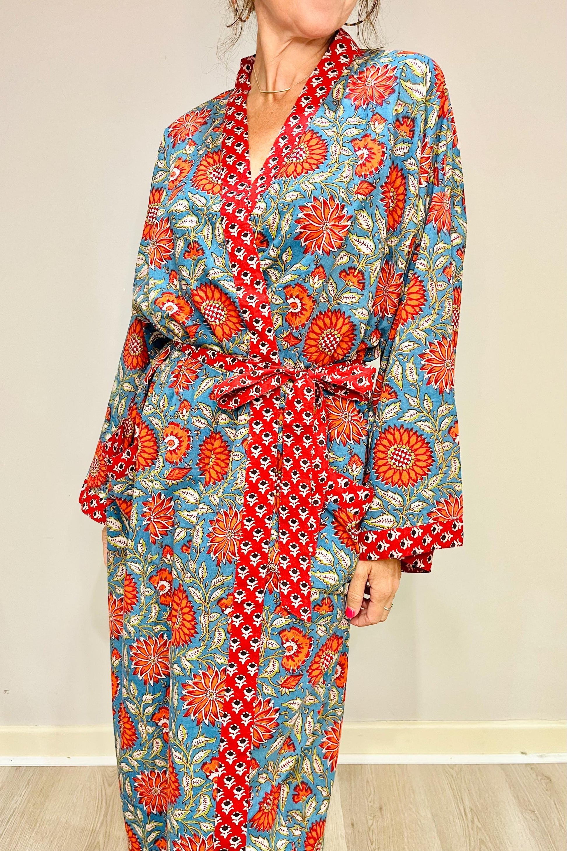 Kimono Robe, Dressing Gown Women, Brides Robe, Womens Dressing Gown, Cotton Dressing Gown, Plus Kimono, Blue Kimono Robe, Plus Size Robe