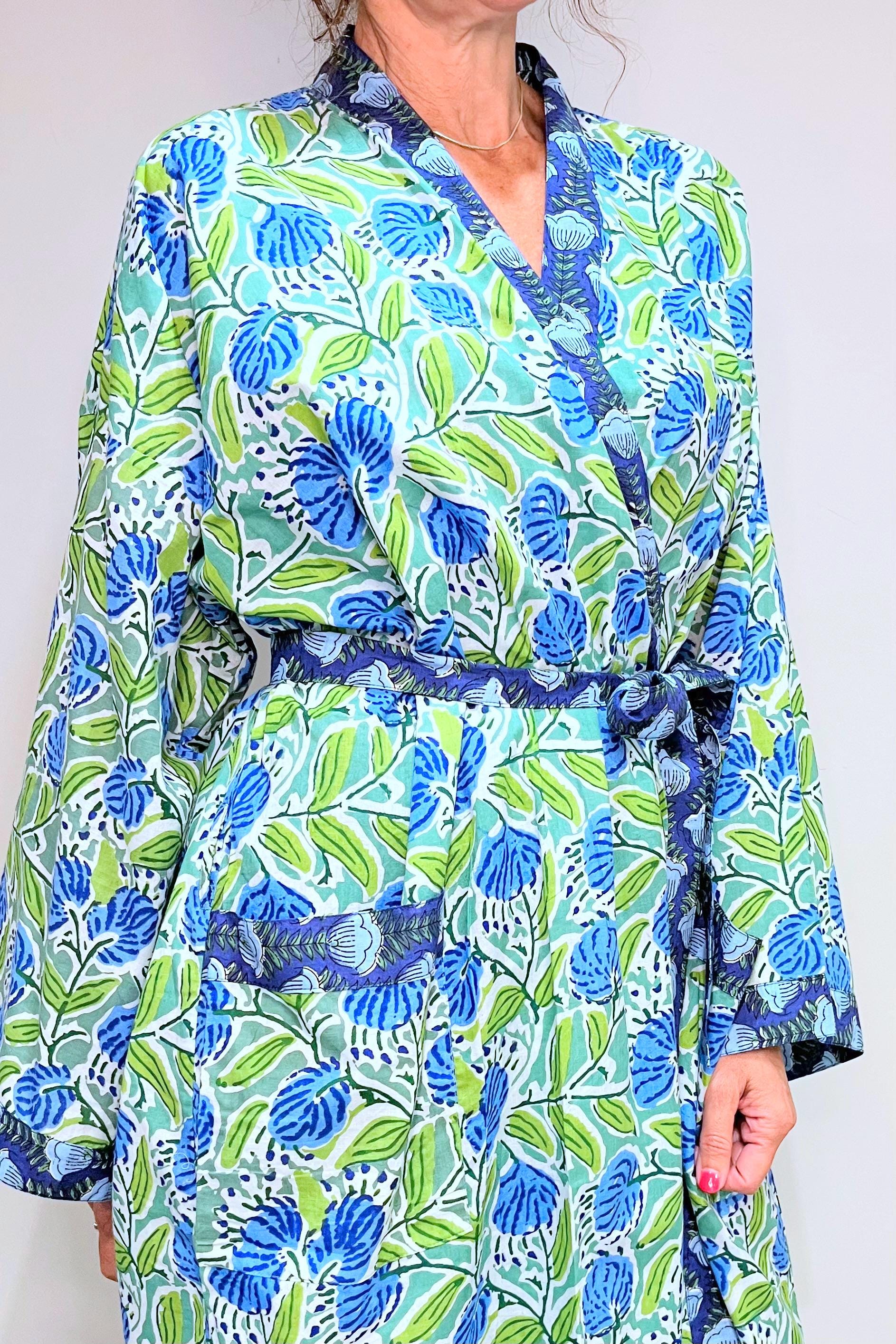 Kimono Robe, Dressing Gown Women, Brides Robe, Womens Dressing Gown, Cotton Dressing Gown, Summer Robe, Green Kimono Robe, Beach Cover Up