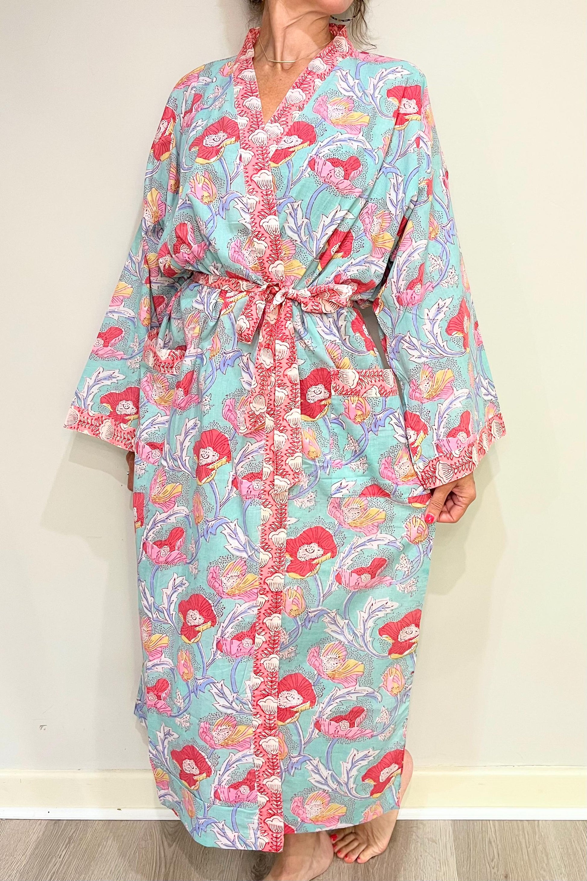 Kimono Robe, Dressing Gown Women, Brides Robe, Womens Dressing Gown, Cotton Dressing Gown, Plus Kimono, Green Kimono Robe, Plus Size Robe