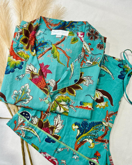 Womens Pyjamas, Cotton Pyjama Set, Short Pyjama Set, Green Pyjamas for Her, Ladies Nightwear, Pyjama Set for Her, Cotton Pyjamas, Pyjamas