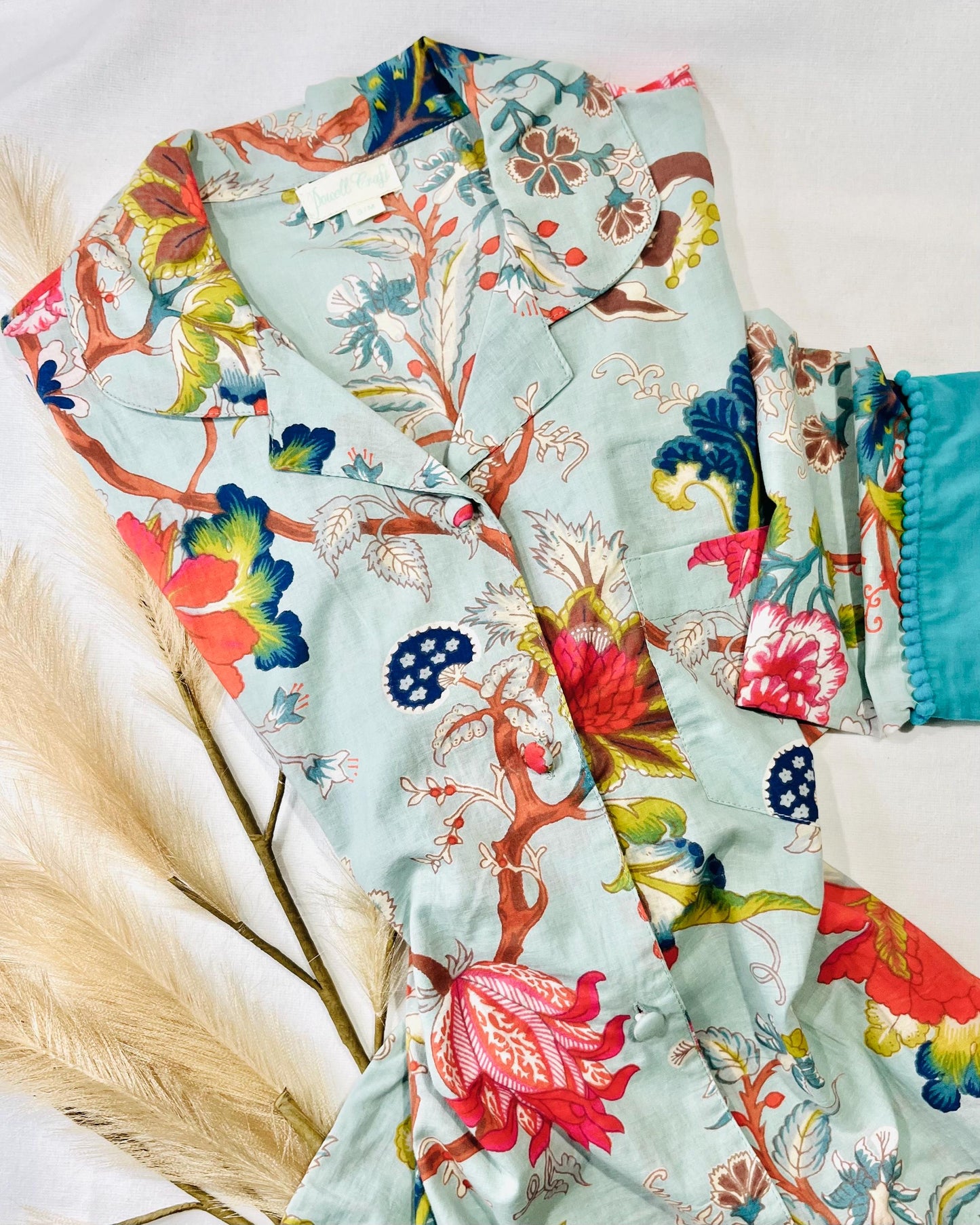 Womens Pyjamas, Cotton Pyjama Set, Long Pyjama Set, Blue Pyjamas for Her, Ladies Nightwear, Pyjama Set for Her, Cotton Pyjamas, Pyjamas