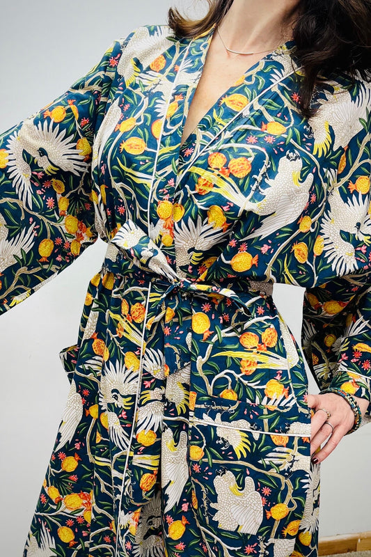 Kimono Robe, Dressing Gown Women, Brides Robe, Womens Dressing Gown, Cotton Dressing Gown, Plus Kimono, Blue Kimono Robe, Blue Cranes