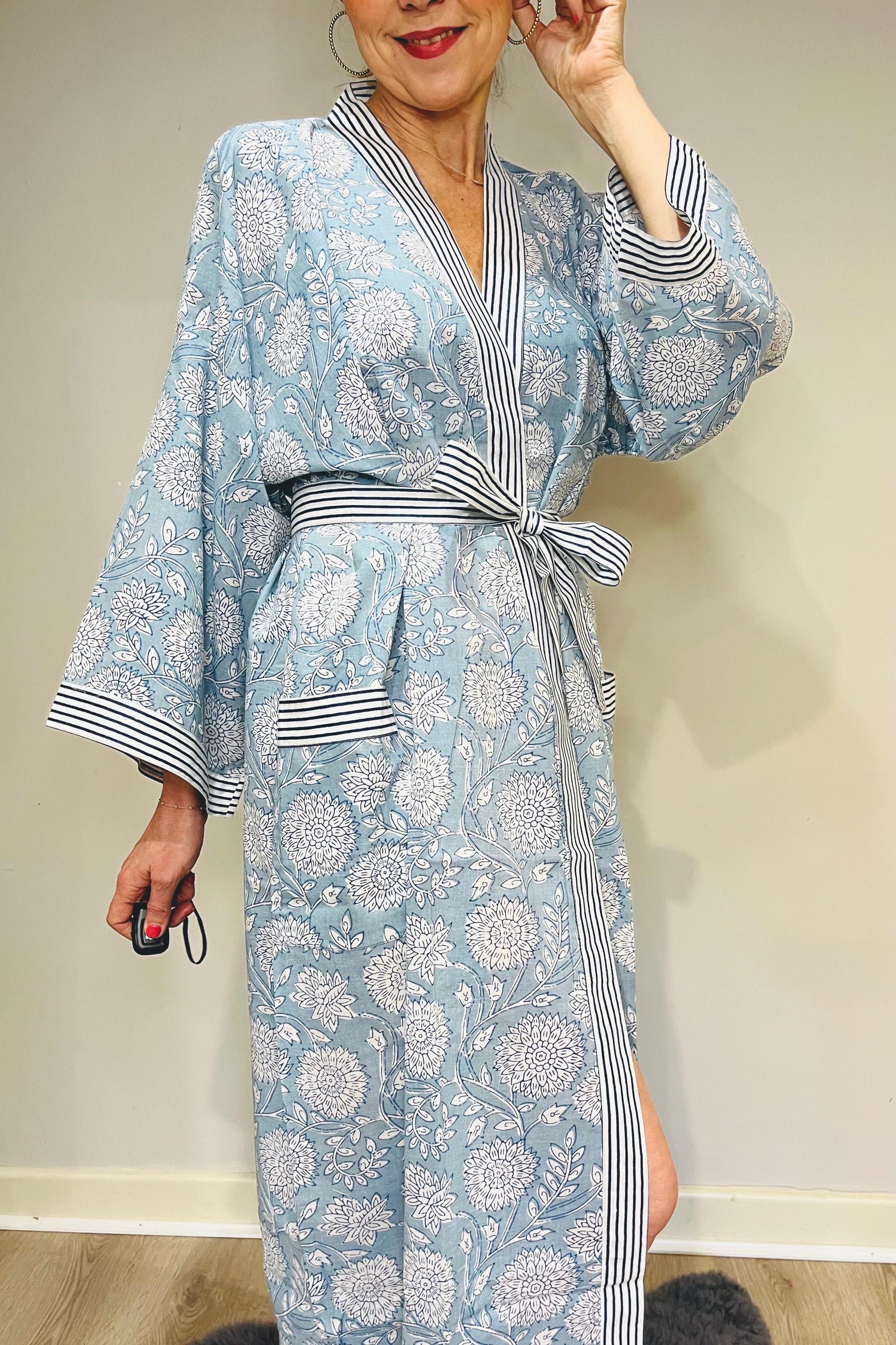 Kimono Robe, Dressing Gown Women, Brides Robe, Womens Dressing Gown, Cotton Dressing Gown, Plus Kimono, Blue Kimono Robe, Plus Size Robe