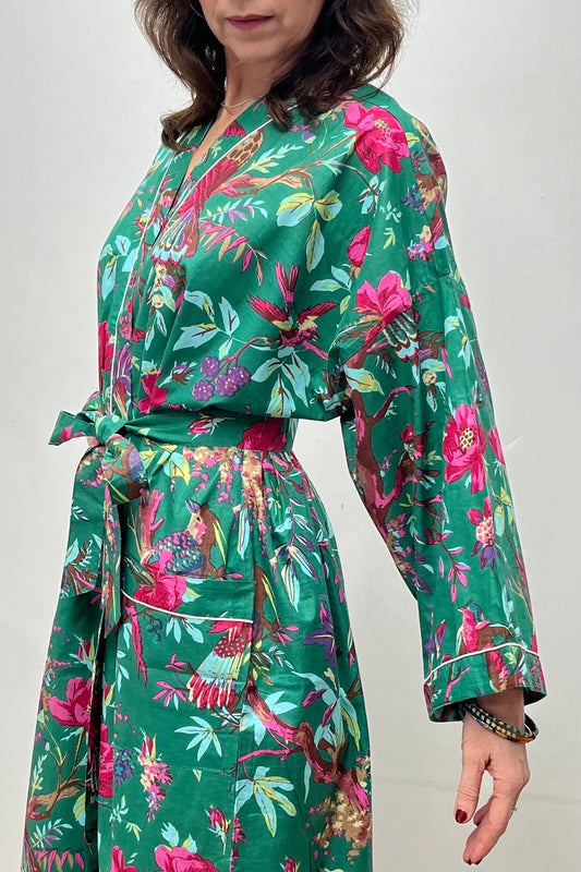Kimono Robe, Dressing Gown Women, Brides Robe, Womens Dressing Gown, Cotton Dressing Gown, Plus Kimono, Tropical Green Kimono Robe,