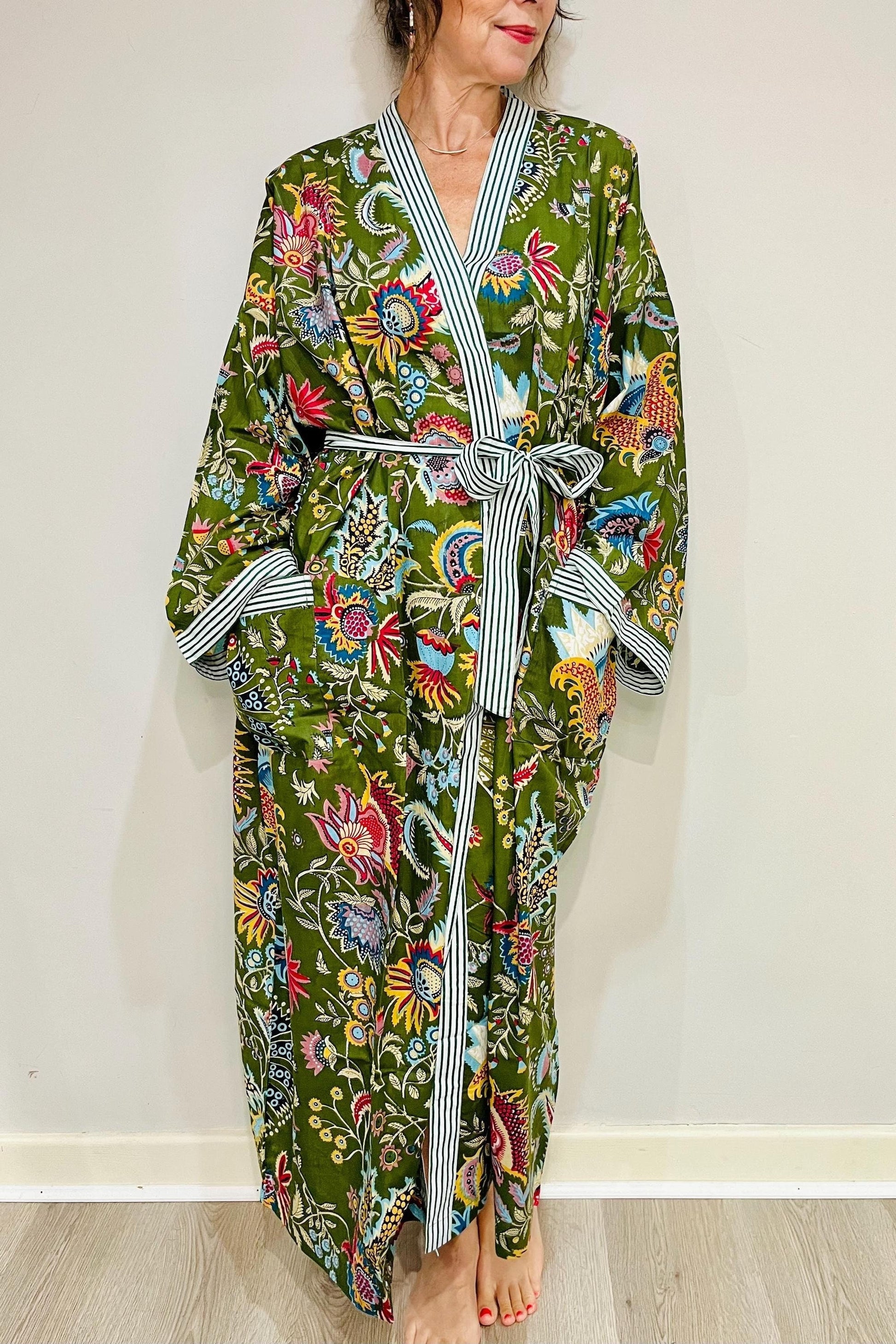 indian cotton dressing gown Pure Cotton Handblock Kimono