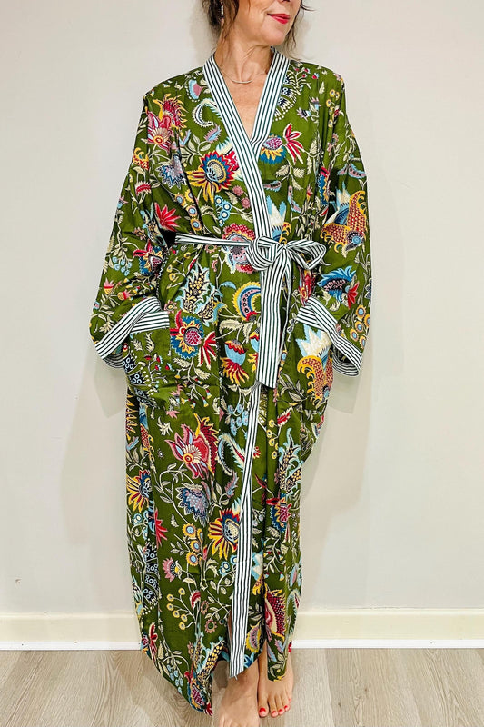 Kimono Robe, Dressing Gown Women, Brides Robe, Womens Dressing Gown, Cotton Dressing Gown, Plus Kimono, Green Kimono Robe, Plus Size Robe