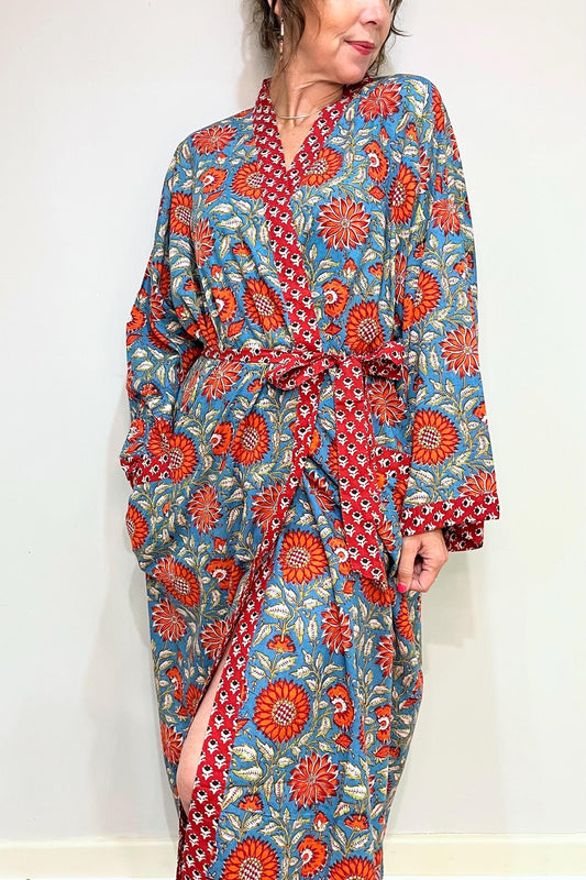 cotton kimono style dressing gown Indian Cotton Plus Size Kimono Robe Block Print Dressing Gown Indo Libas