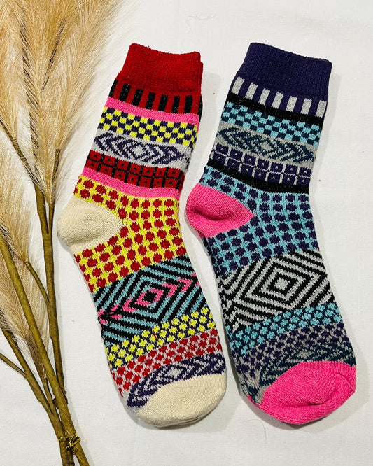 2 x Pairs Wool Socks for Her, Walking Socks, Funny Socks for her, Warm Woolen Socks for Women, Nordic Socks for her, Womens Walking Socks,