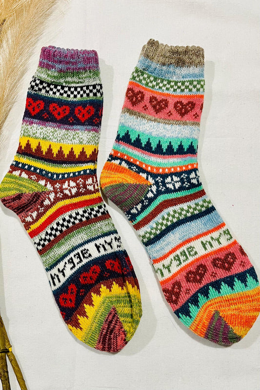 2 x Pairs Wool Socks for Her, Walking Socks, Funny Socks for her, Warm Woolen Socks for Women, Nordic Socks for her, Womens Walking Socks,