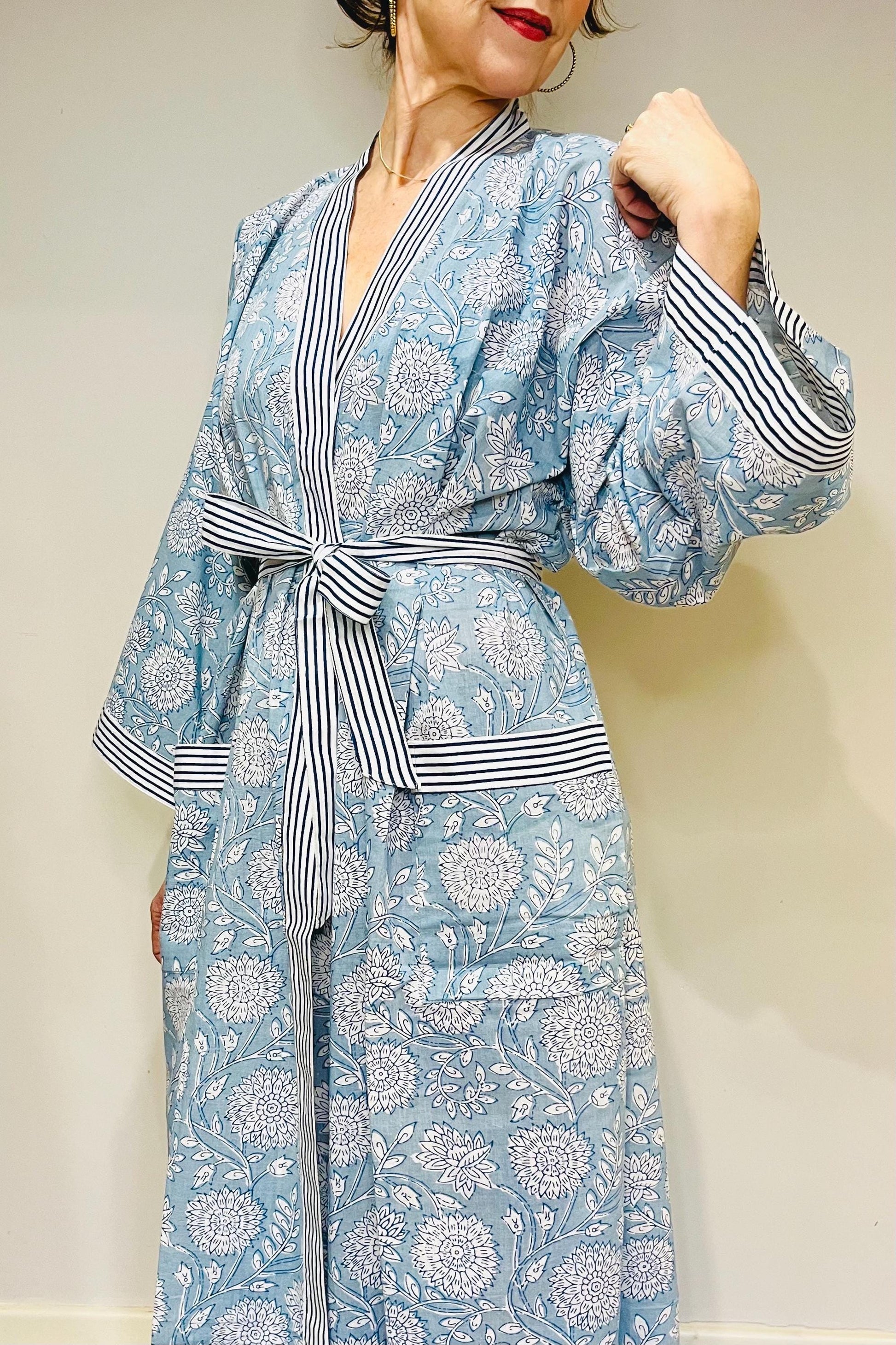 indian cotton dressing gown Pure Cotton Kimono Robe,block Printed Kimono,lightweight Beach Coverup,indian Cotton Dressing Gown,new Mom's Nursing Gift,soft Travel Robe