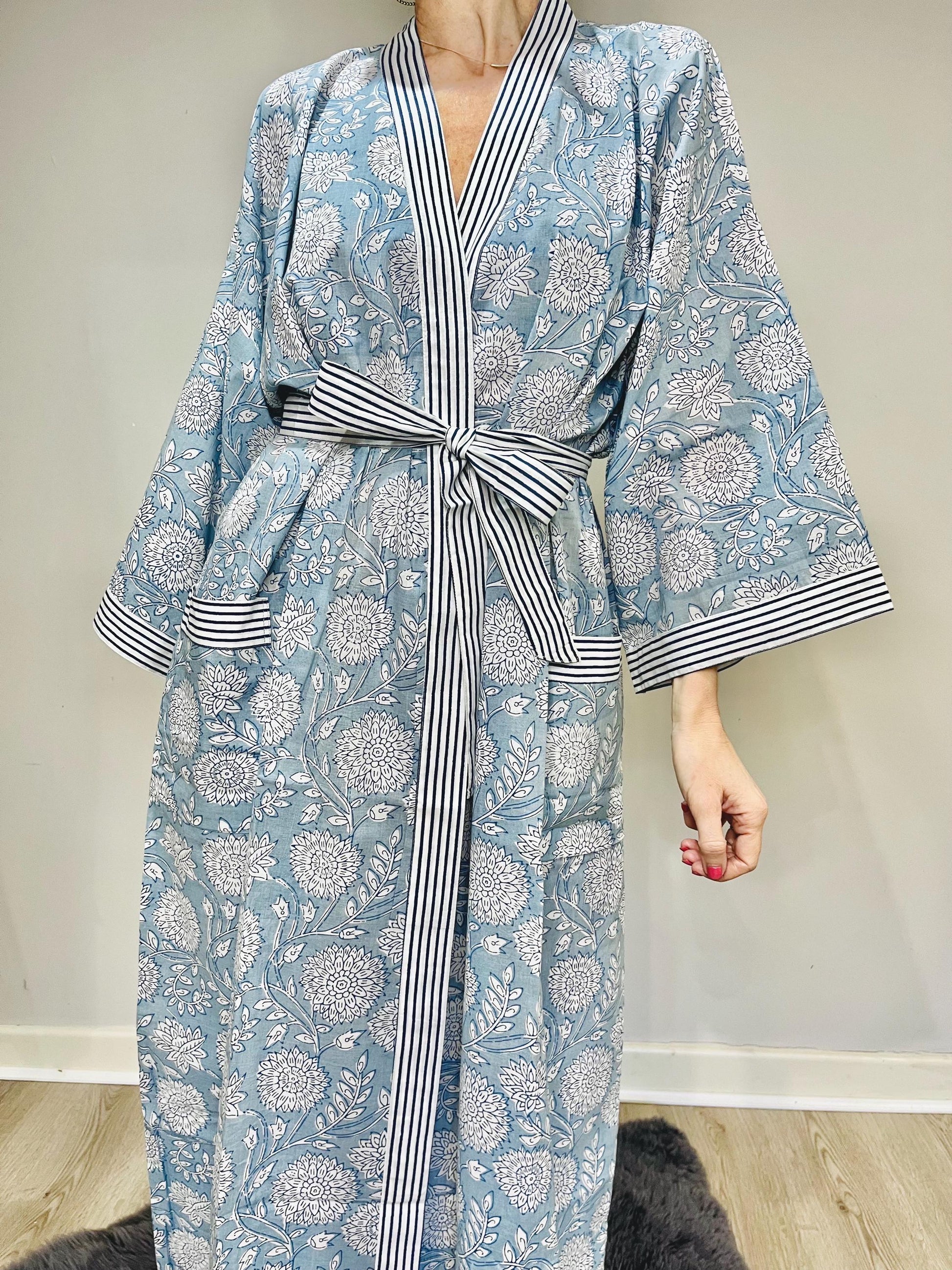 Indian Cotton Kimono Robe - Cornflower Blue